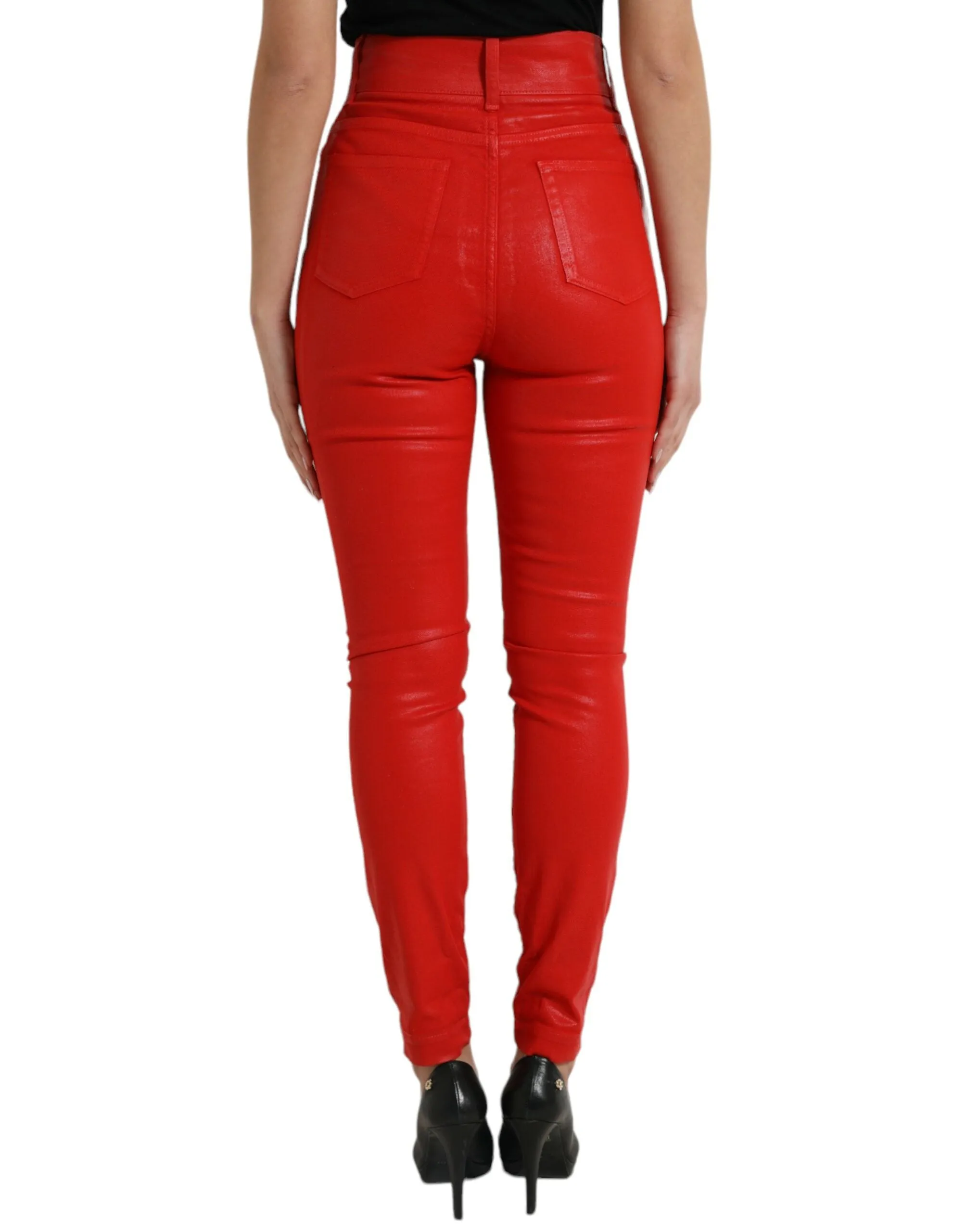 Elegant High-Waist Stretch Denim in Red sold by Louxly product image thumbnail 2