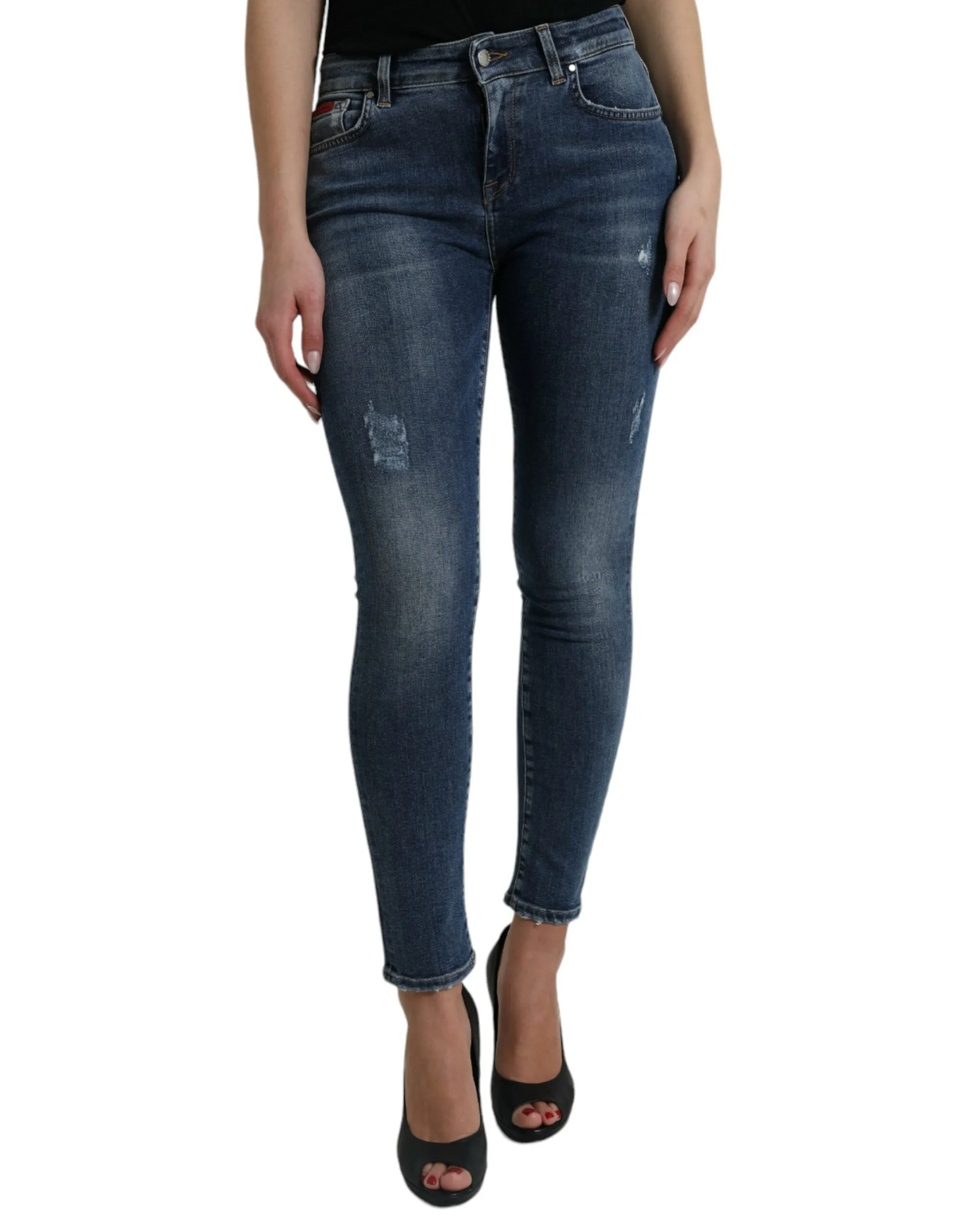 Elegant Mid Waist Stretch Jeans in Blue sold by Louxly