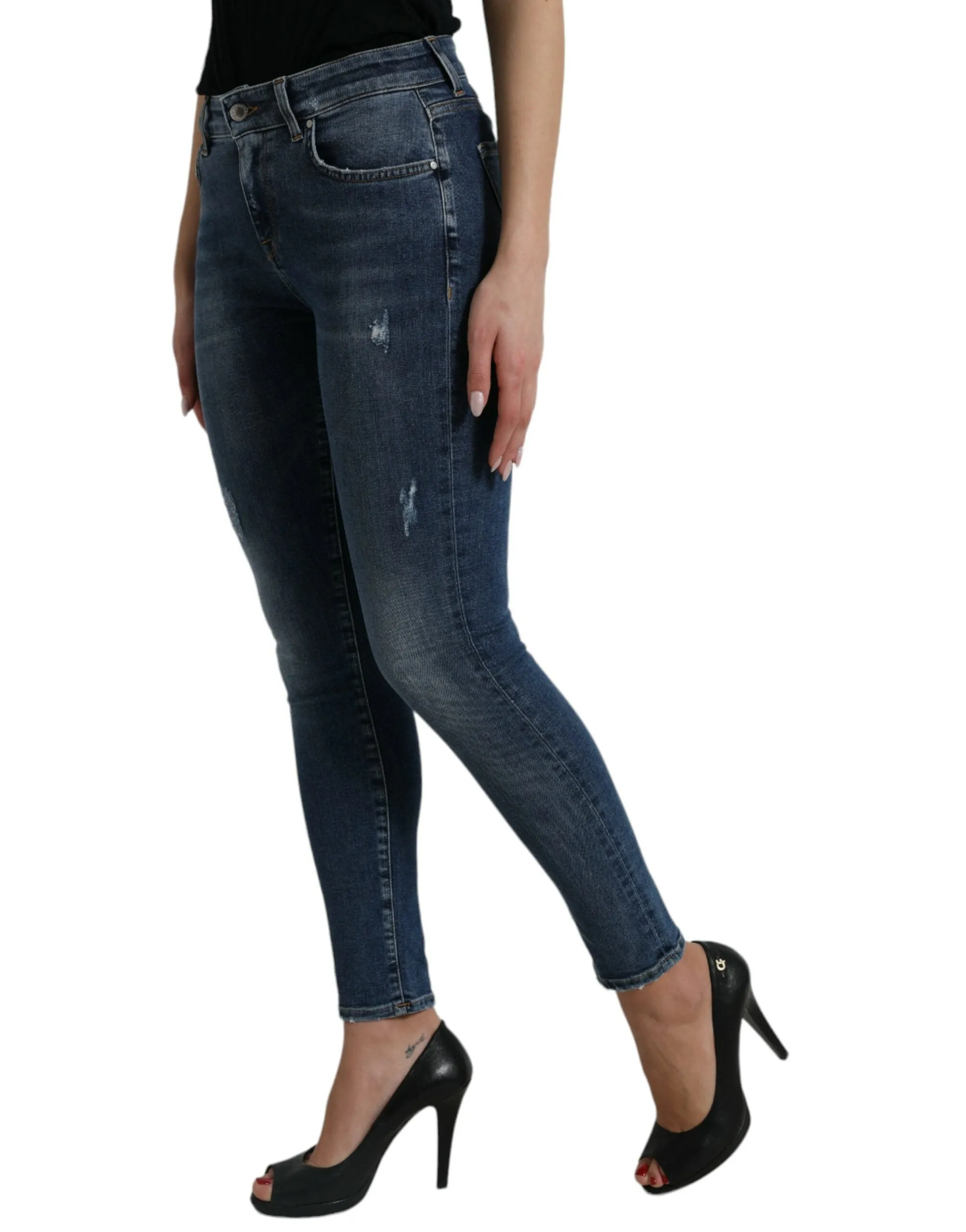Elegant Mid Waist Stretch Jeans in Blue sold by Louxly product image thumbnail 2