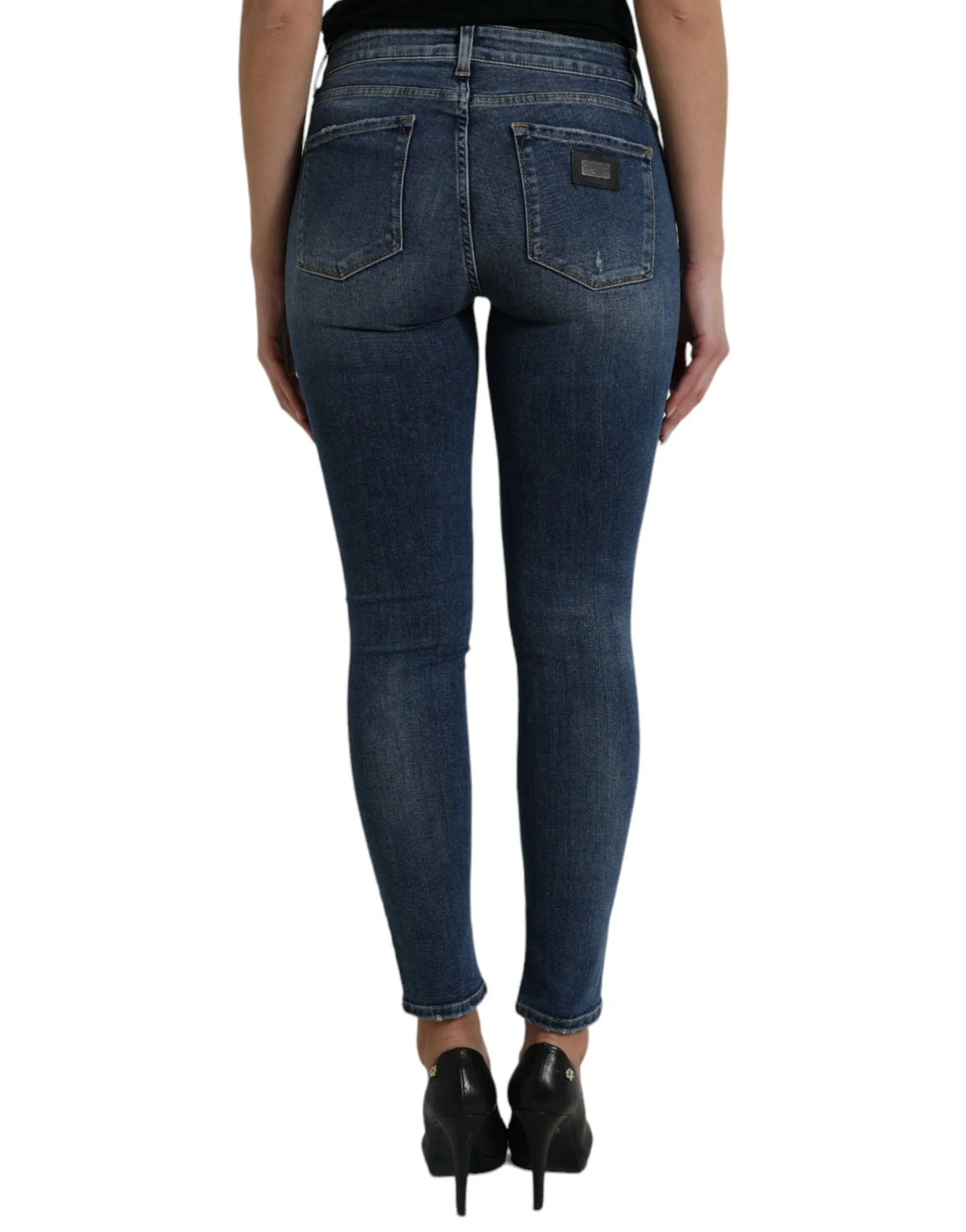 Elegant Mid Waist Stretch Jeans in Blue sold by Louxly product image thumbnail 3