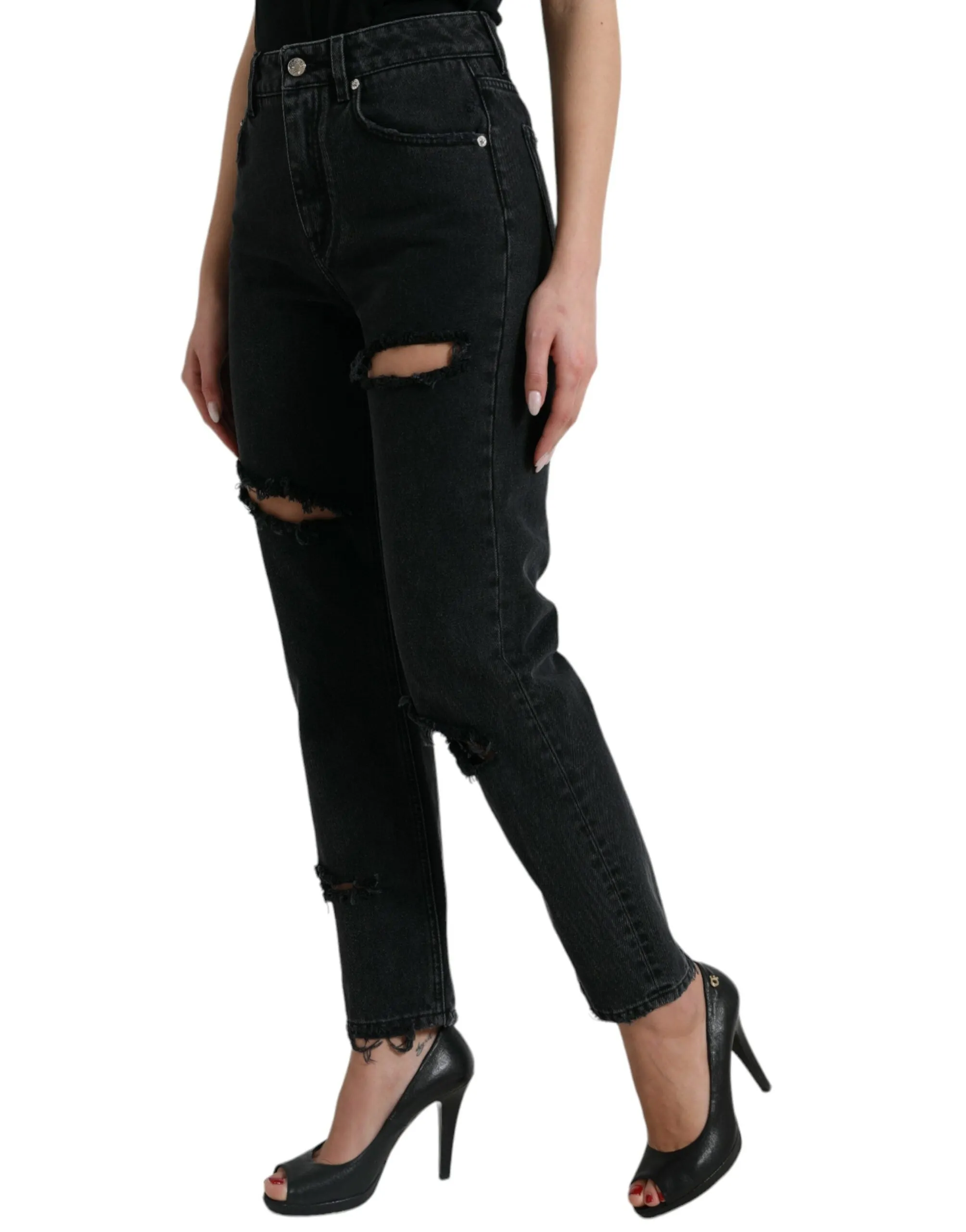 Elegant High-Waist Black Stretch Jeans sold by Louxly product image thumbnail 2