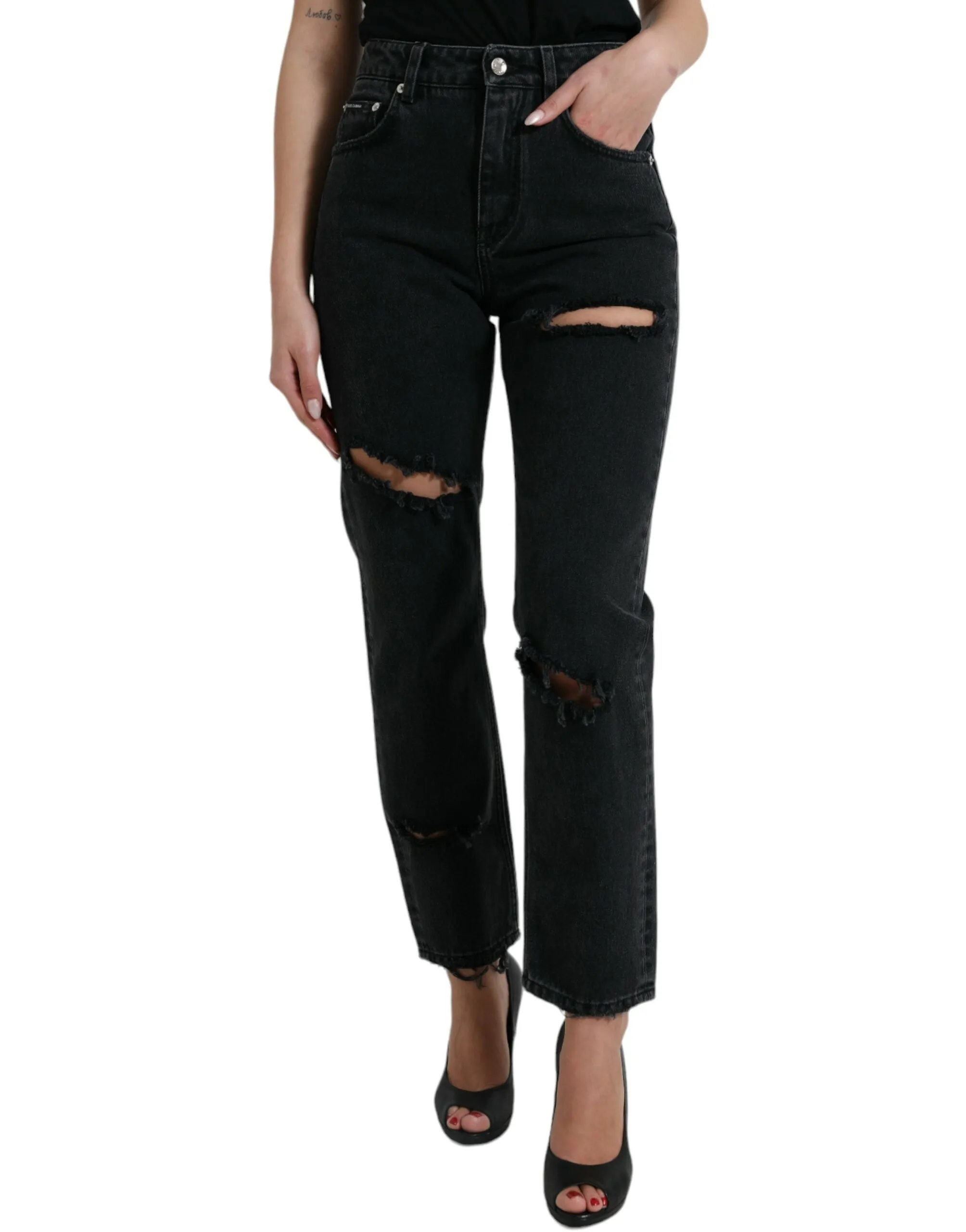 Elegant High-Waist Black Stretch Jeans sold by Louxly