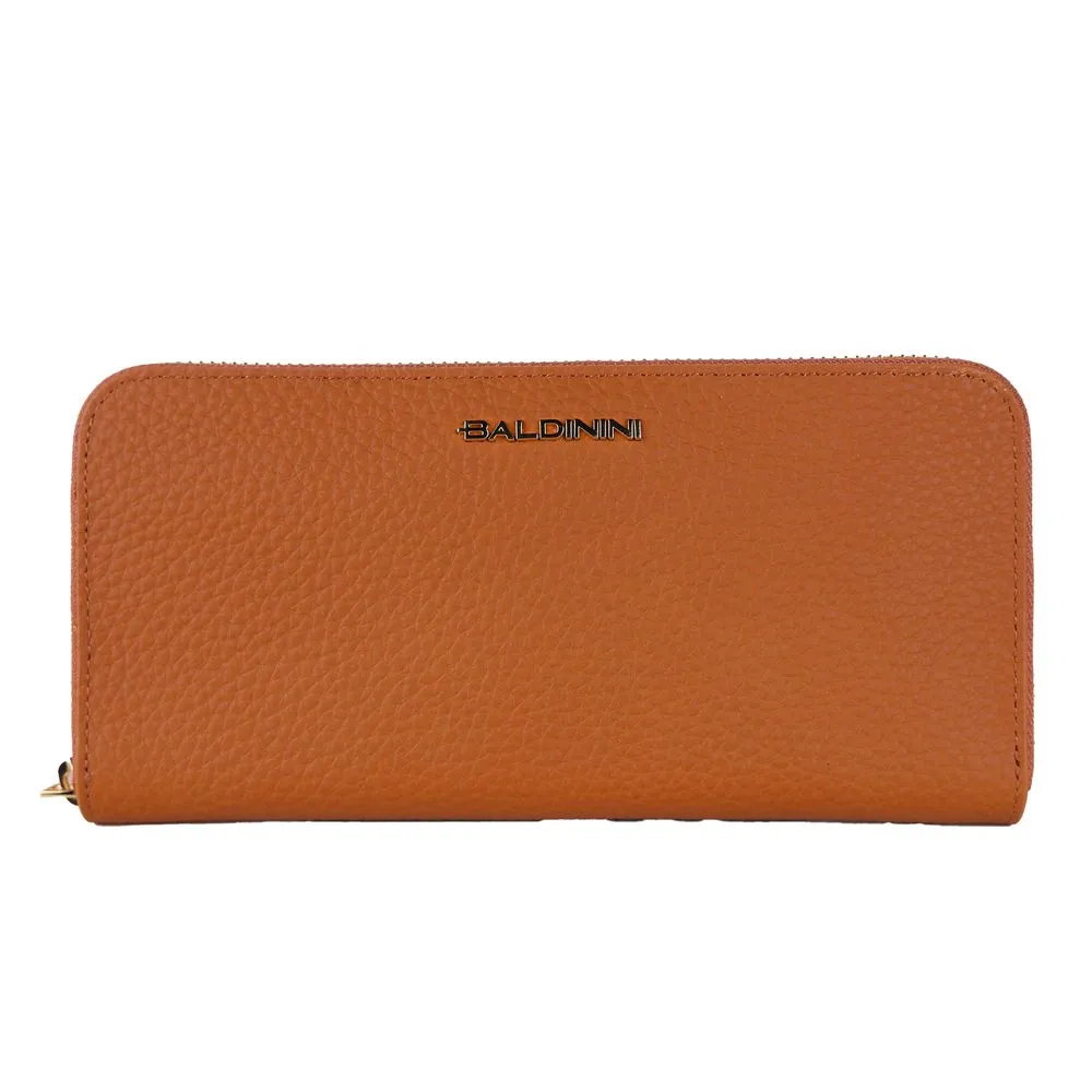 Elegant Orange Leather Wallet with Zipper sold by Louxly