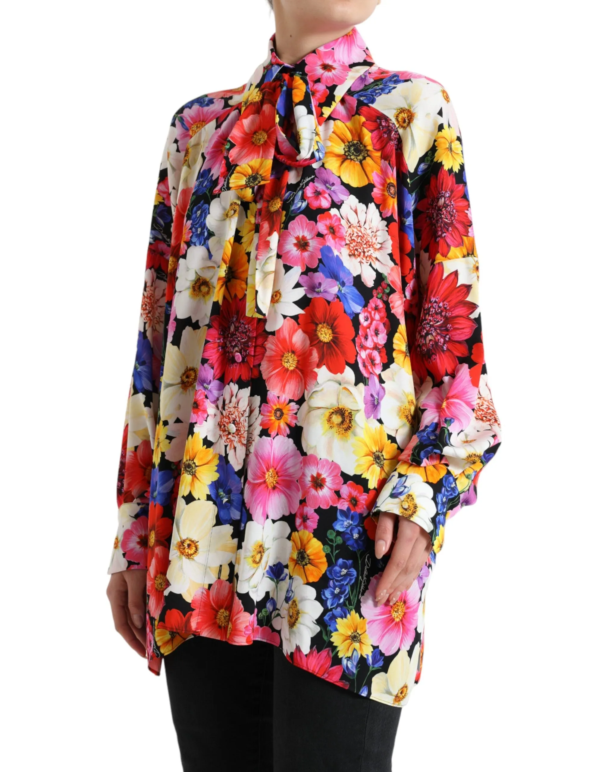 Floral Silk Blouse with Front Tie Fastening sold by Louxly product image thumbnail 2