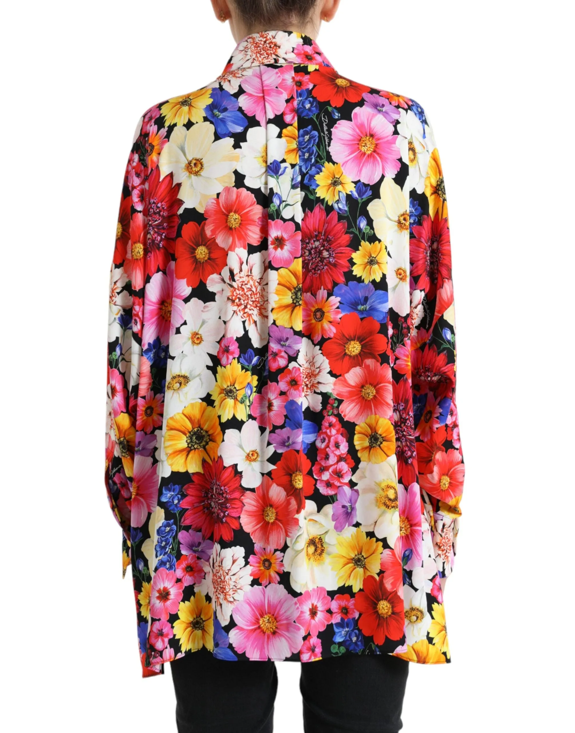 Floral Silk Blouse with Front Tie Fastening sold by Louxly product image thumbnail 3