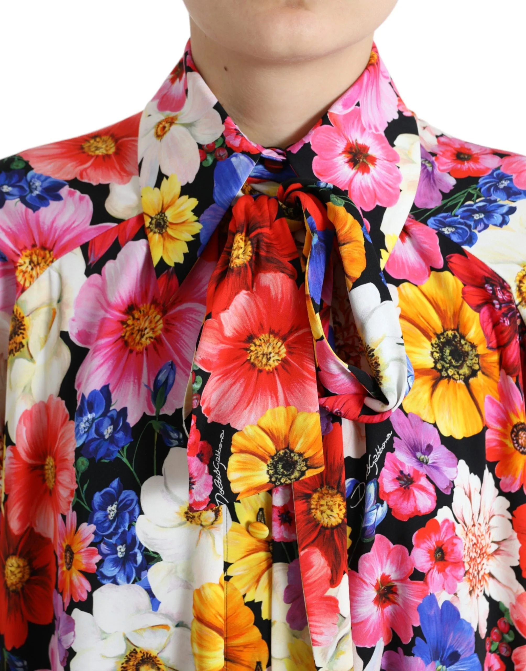 Floral Silk Blouse with Front Tie Fastening sold by Louxly product image thumbnail 4