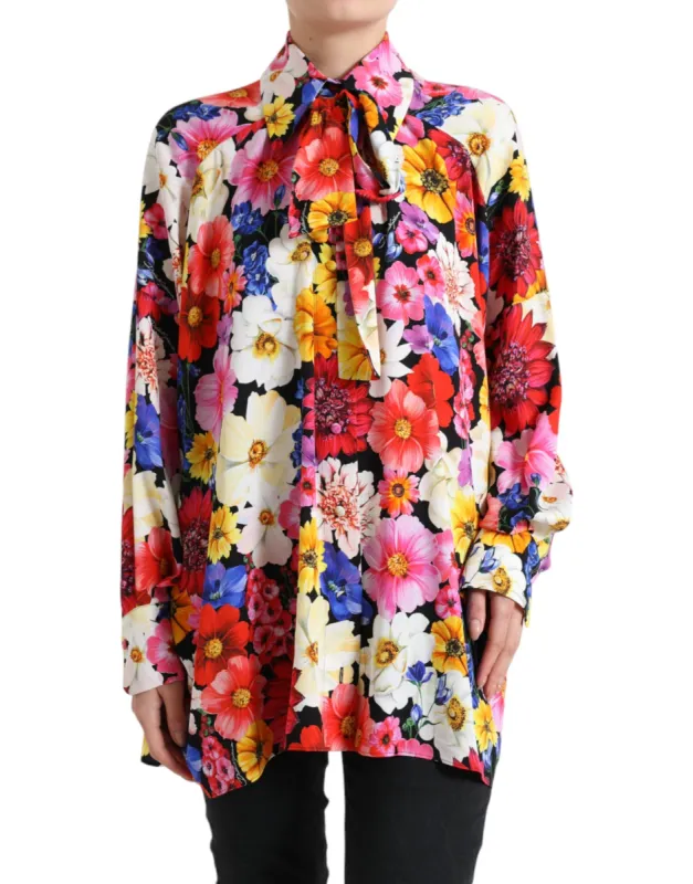 Floral Silk Blouse with Front Tie Fastening sold by Louxly