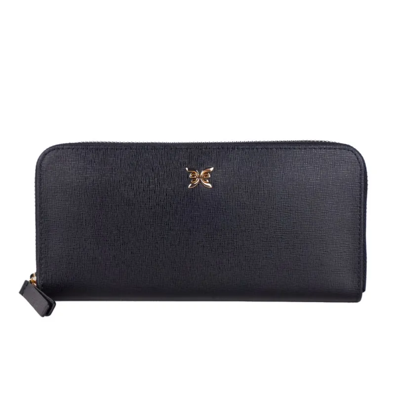 Elegant Leather Zippered Wallet in Classic Black sold by Louxly