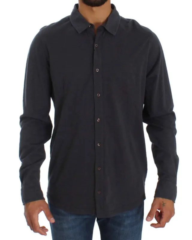Sleek Gray Casual Cotton Shirt sold by Louxly