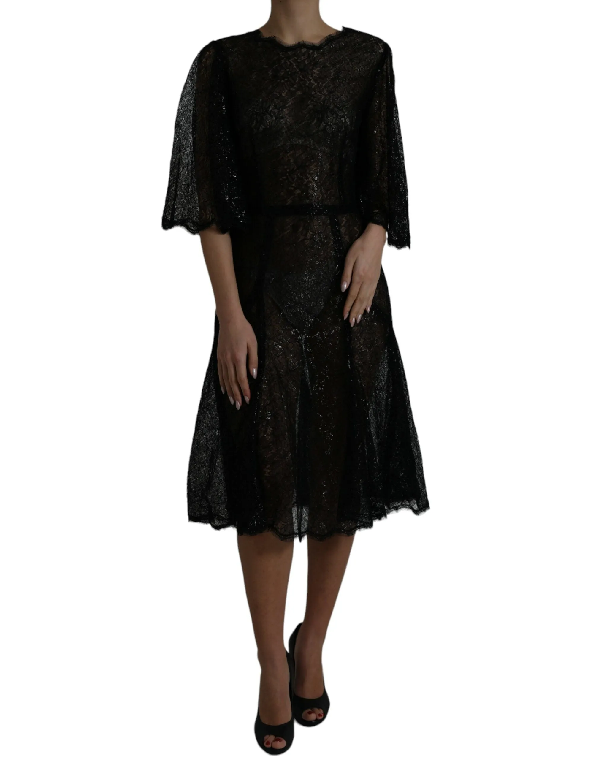 Elegant Floral Lace Midi Dress sold by Louxly