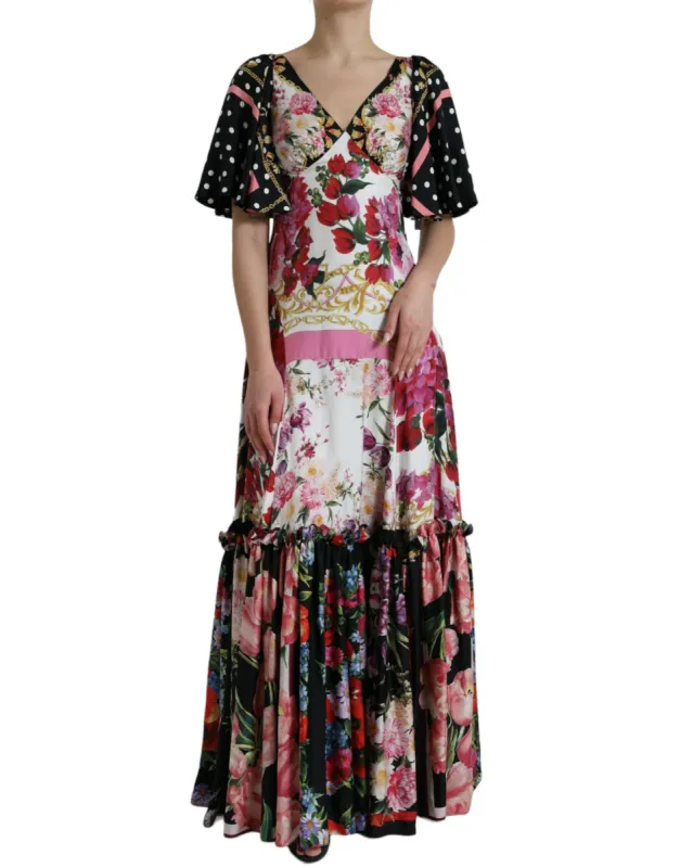 Elegant Floral Silk Maxi Dress sold by Louxly
