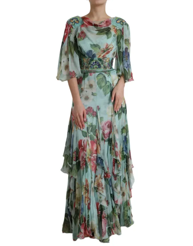 Elegant Floral Silk Long Dress sold by Louxly