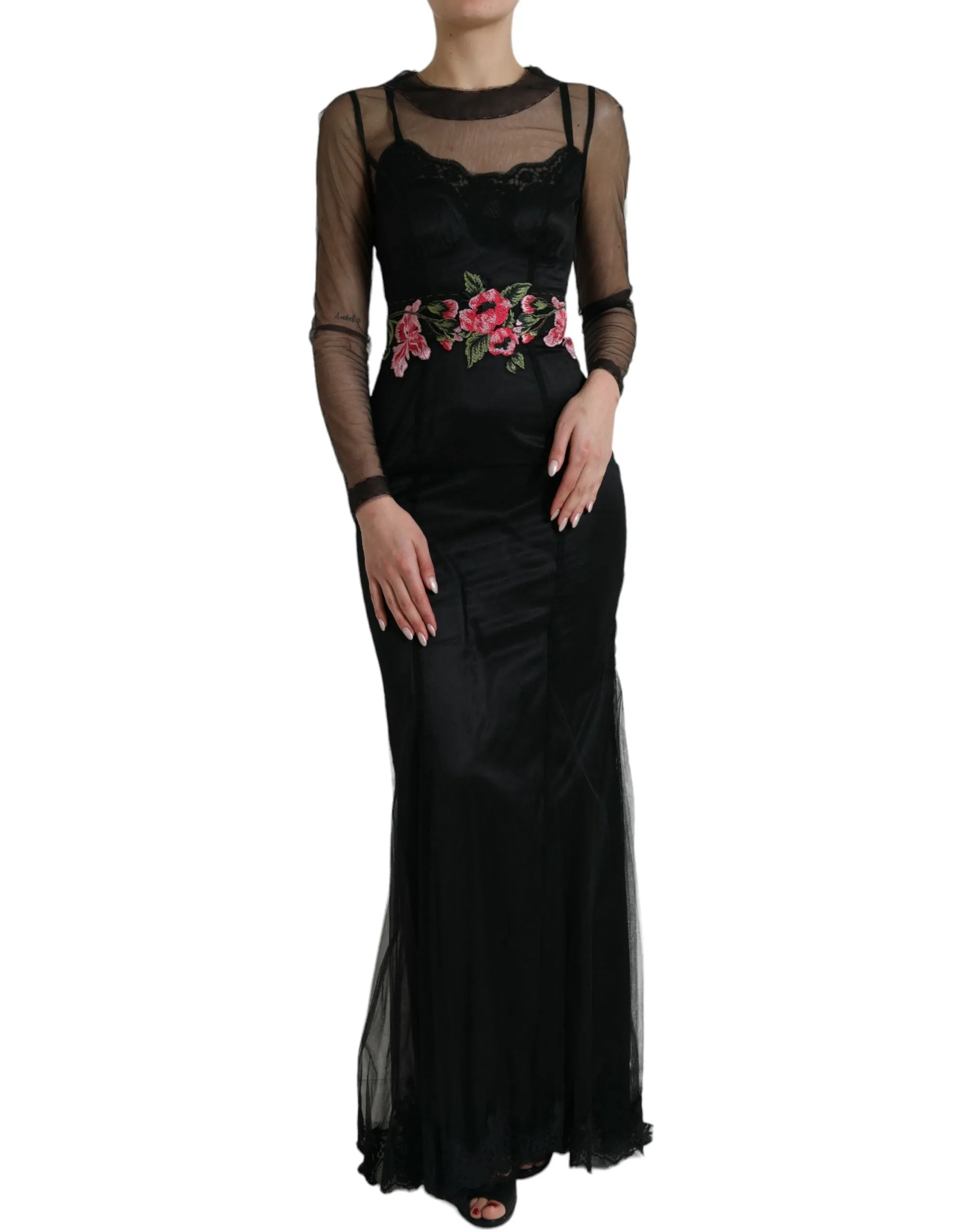 Floral Embroidery Tulle Long Evening Dress sold by Louxly
