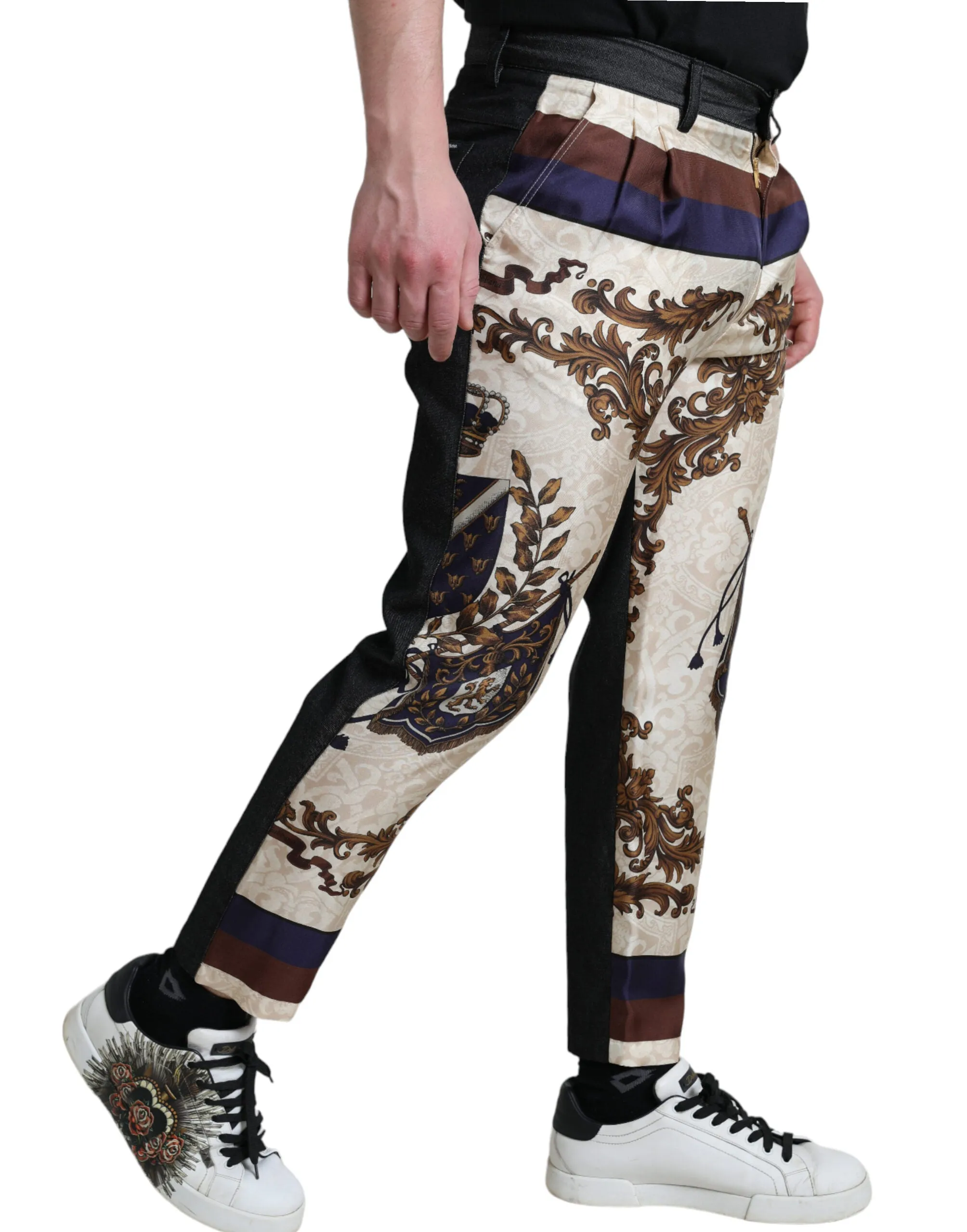 Elegant Silk Skinny Pants with Heraldic Print sold by Louxly product image thumbnail 3