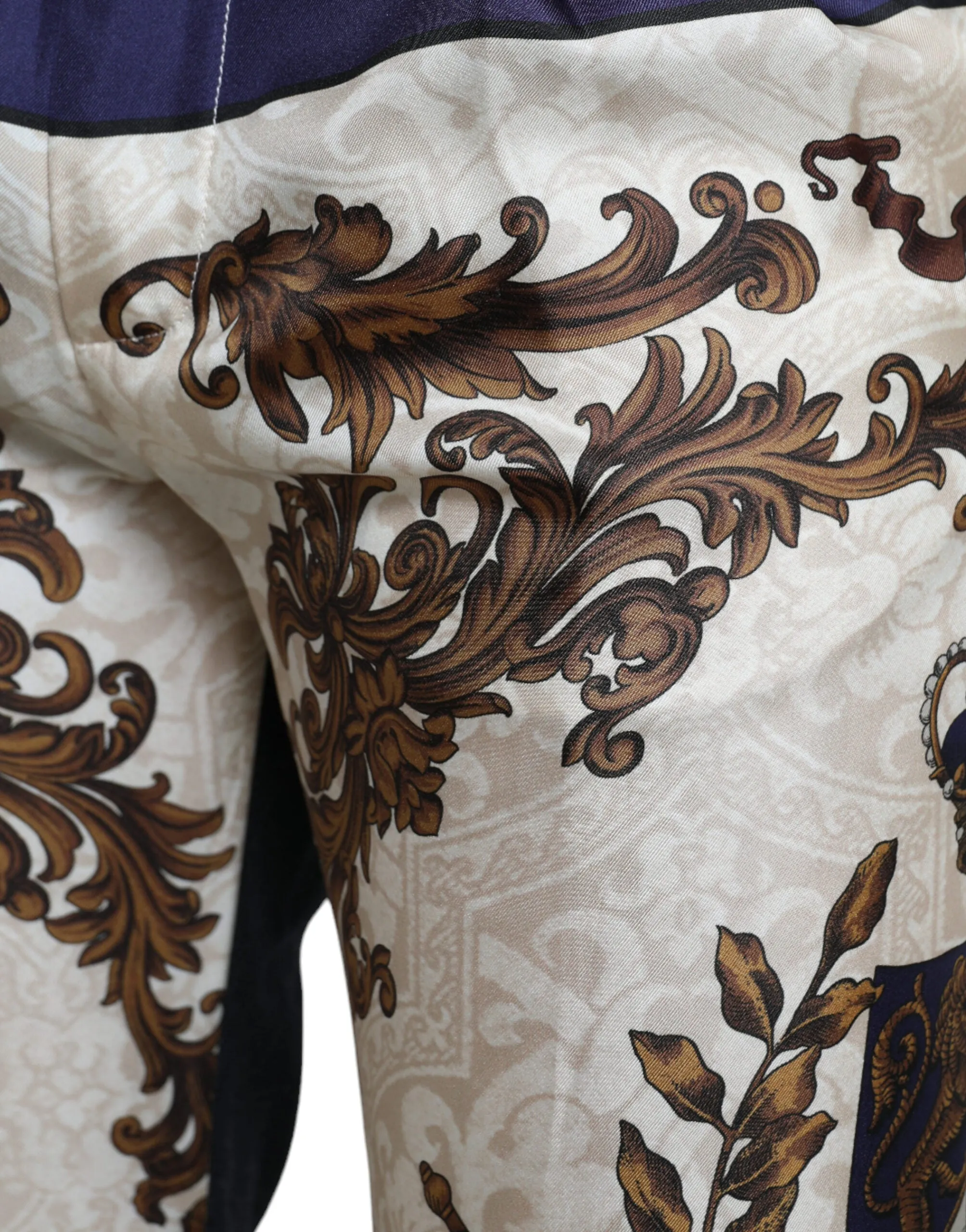 Elegant Silk Skinny Pants with Heraldic Print sold by Louxly product image thumbnail 4