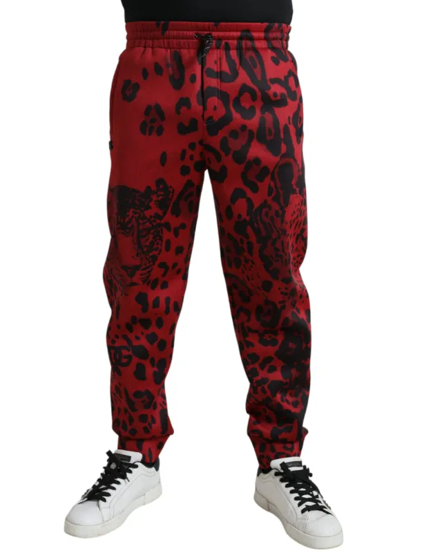 Elegant Leopard Print Joggers in Red and Black sold by Louxly