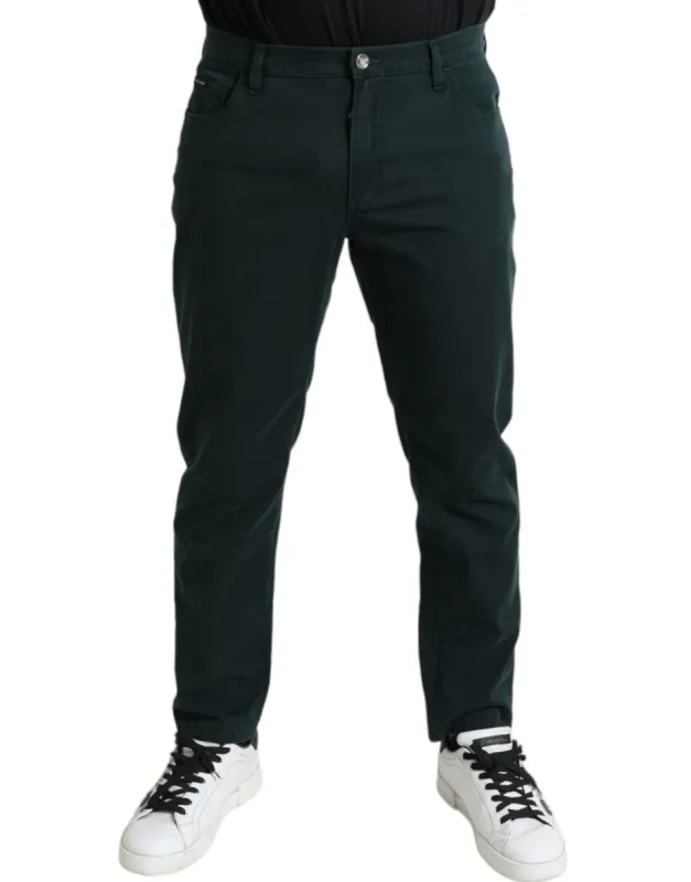 Elegant Green Skinny Cotton Jeans sold by Louxly