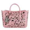 Chic Pink Calfskin Handbag with Floral Accents sold by Louxly