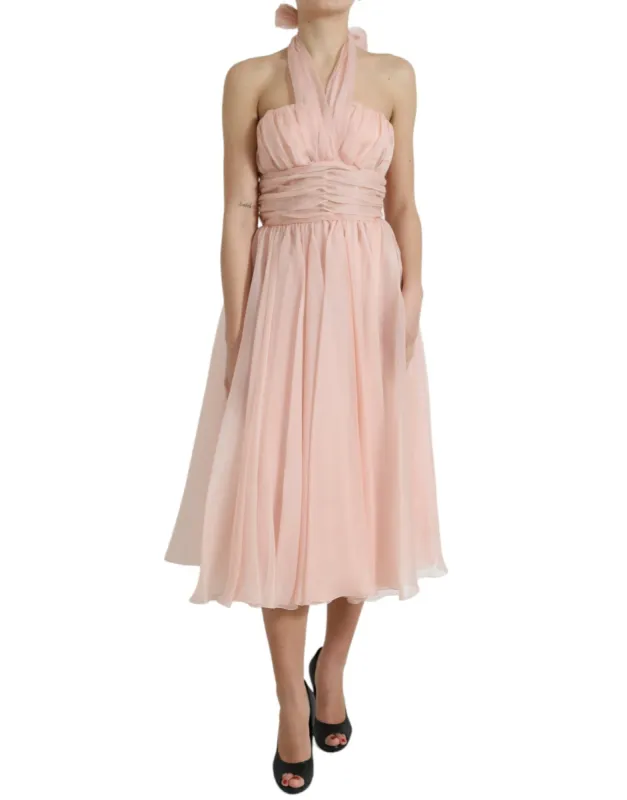 Elegant Silk Chiffon Halter Midi Dress sold by Louxly