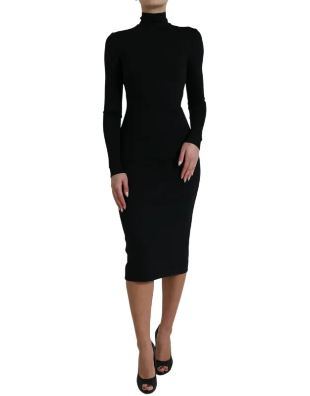 Elegant Black Bodycon Turtleneck Dress sold by Louxly