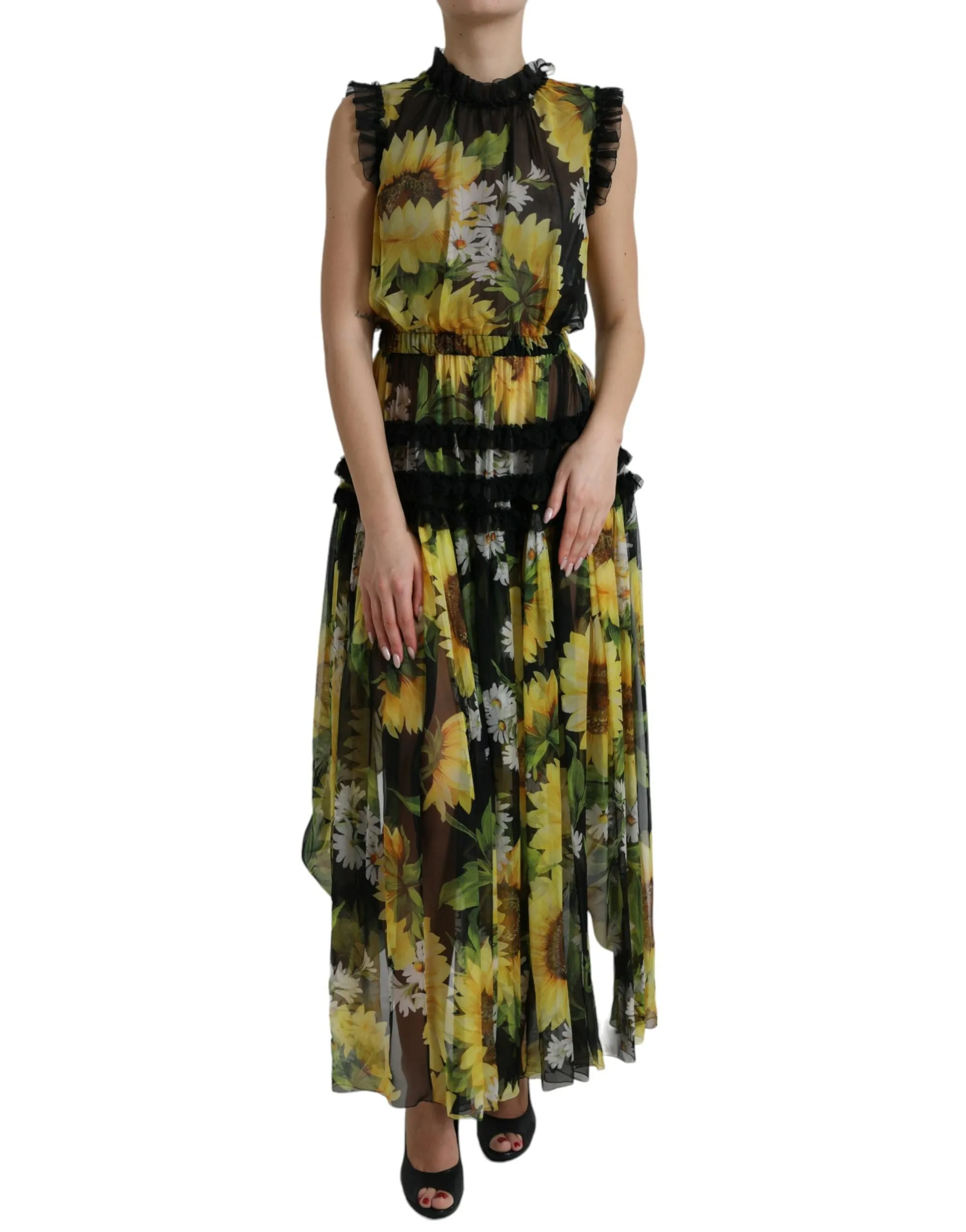 Elegant Sunflower Silk Maxi Dress sold by Louxly