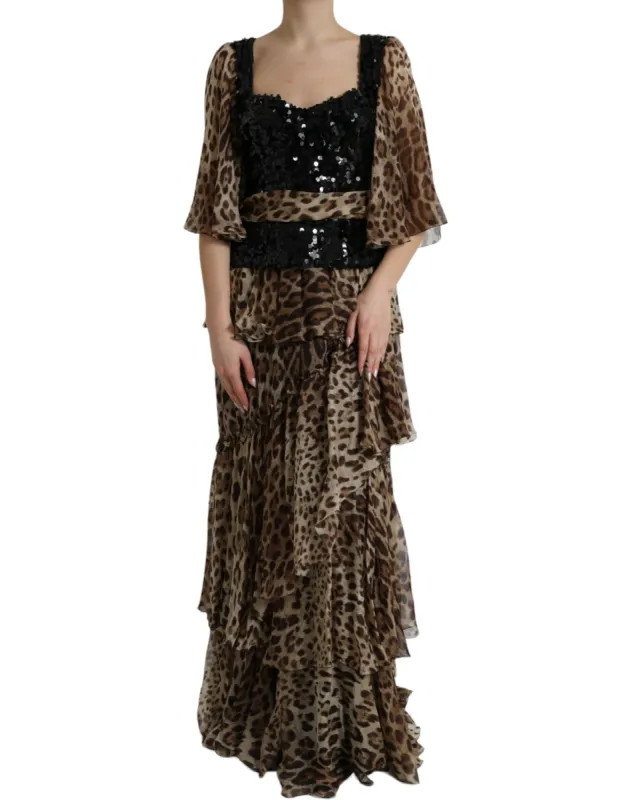 Elegant Leopard Sequin Tiered Dress sold by Louxly