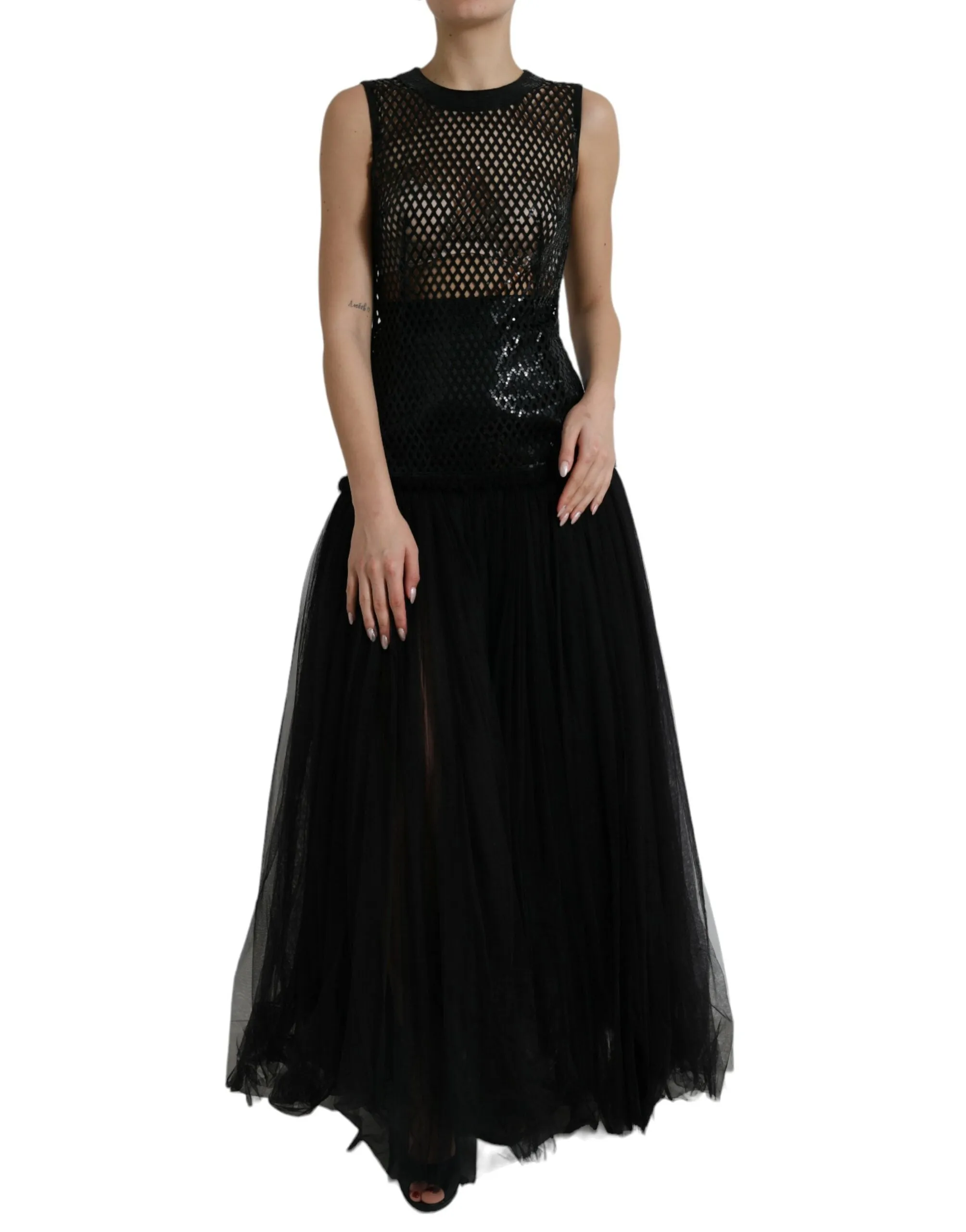 Elegant Black Sequined Evening Dress sold by Louxly