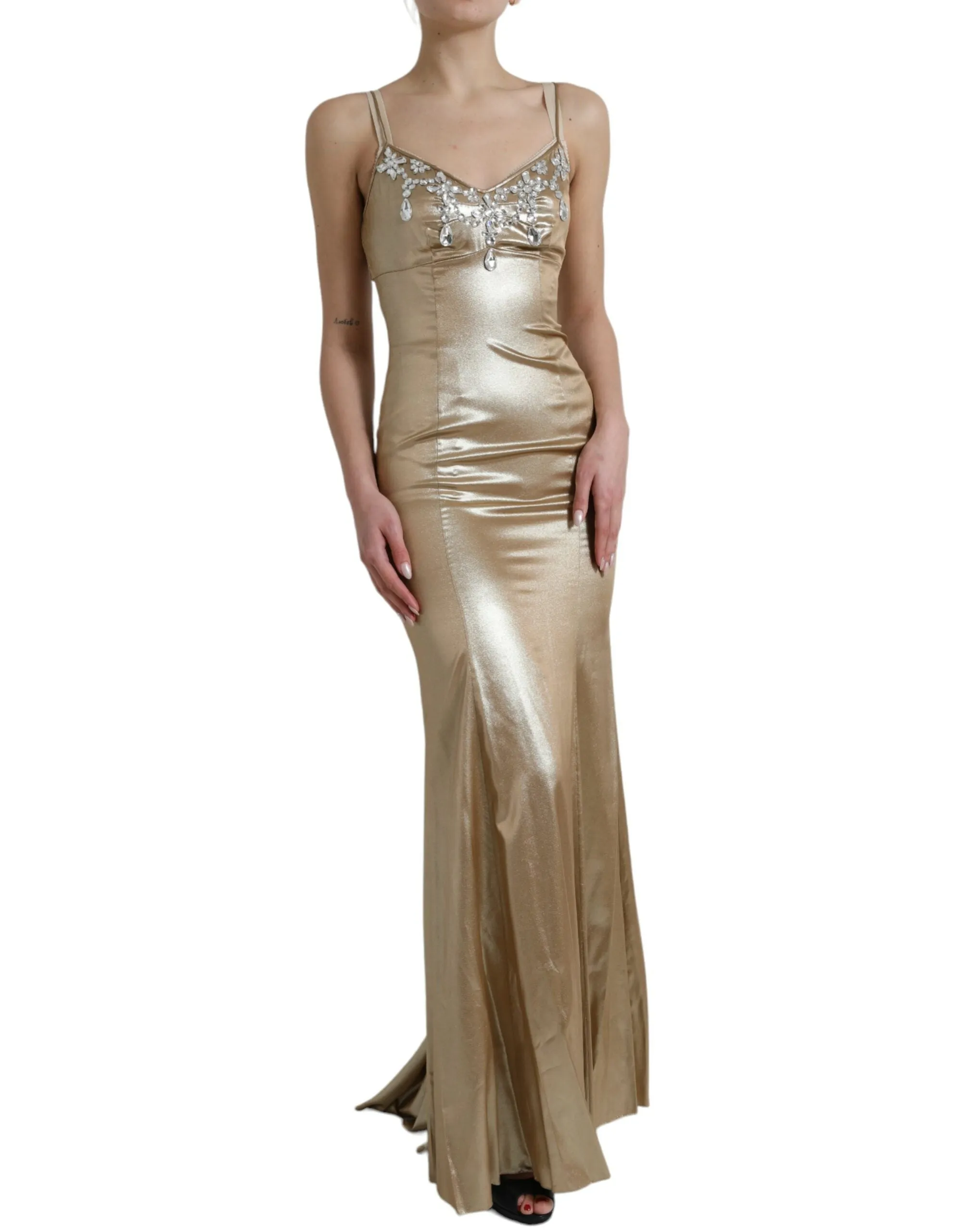 Elegant Metallic Gold Sheath Dress with Crystals sold by Louxly product image thumbnail 2