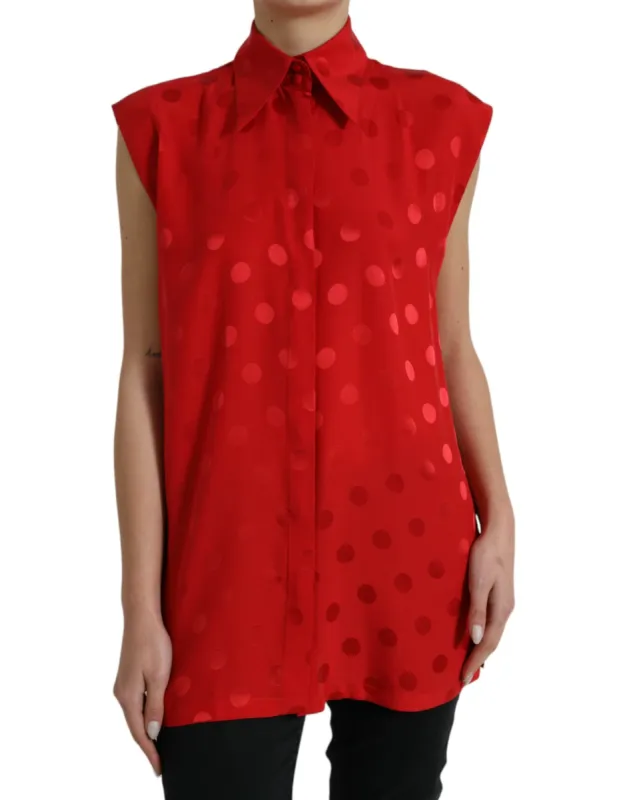 Elegant Polka Dot Sleeveless Silk Blouse sold by Louxly