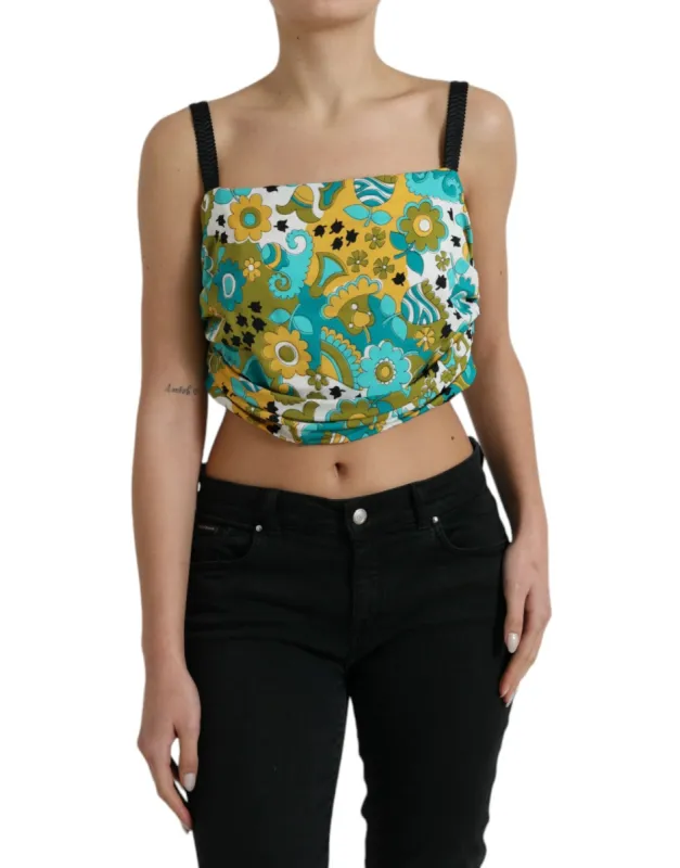 Elegant Floral Silk Blend Cropped Tank Top sold by Louxly