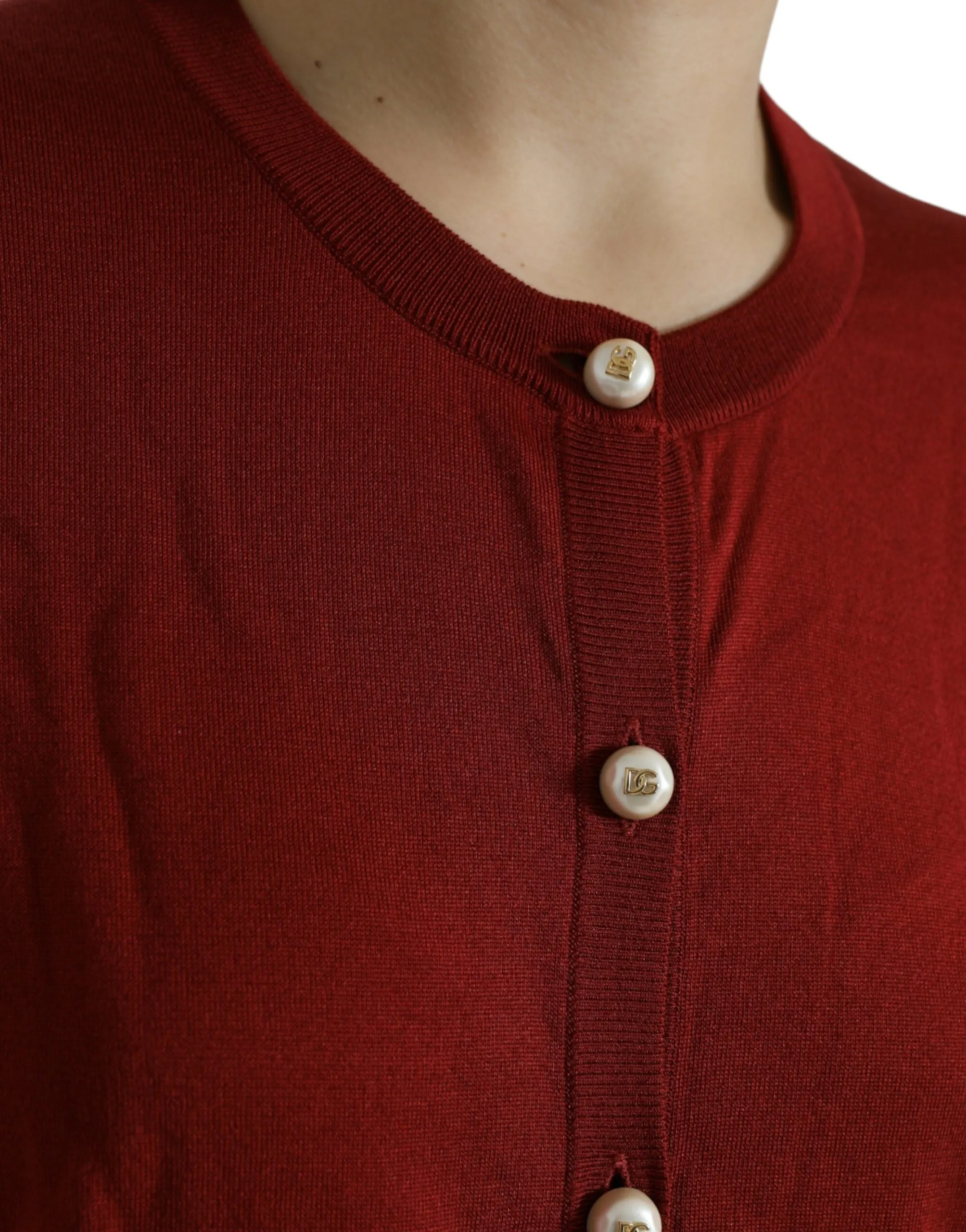 Silk Button Front Cardigan in Maroon Mix sold by Louxly product image thumbnail 5