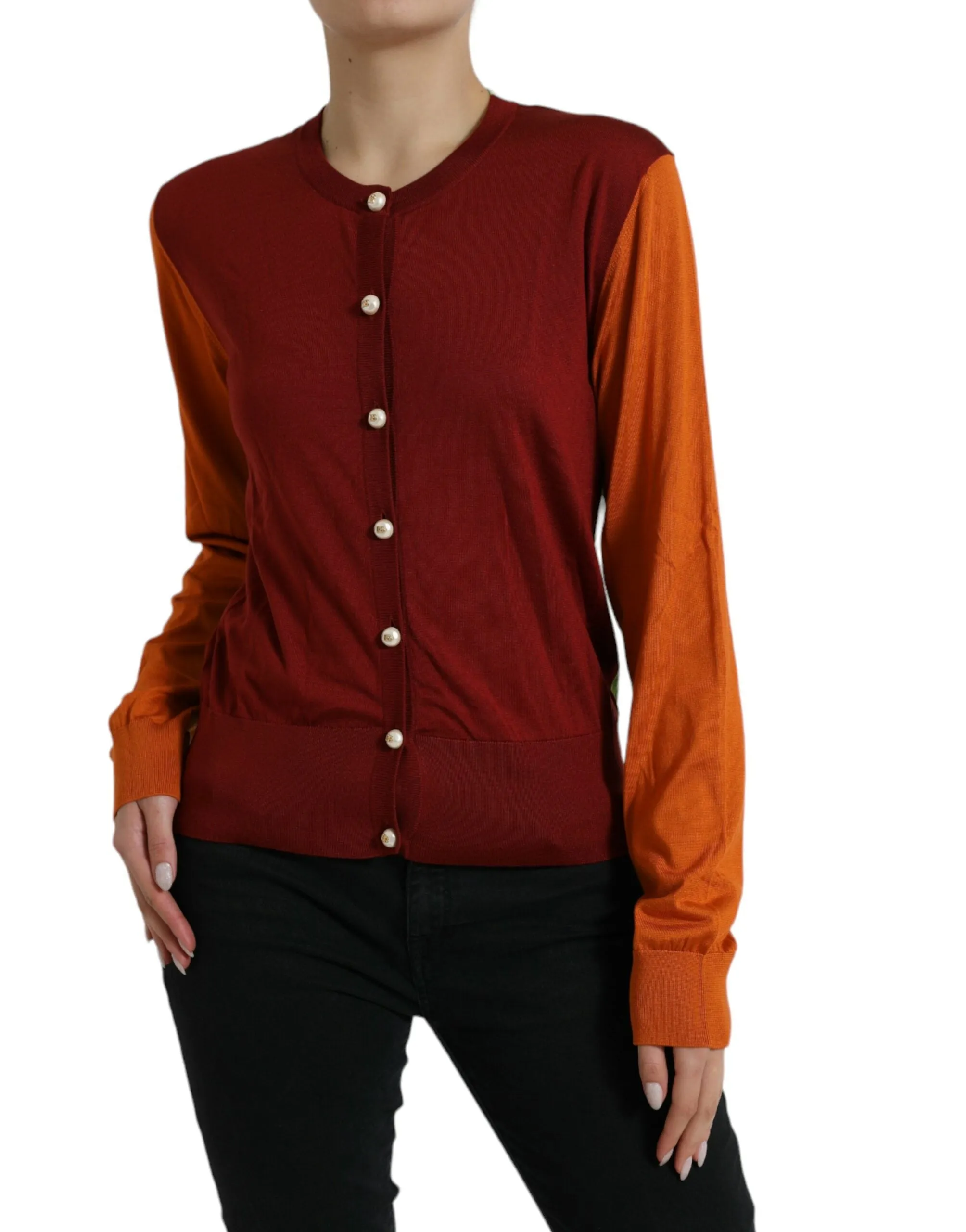 Silk Button Front Cardigan in Maroon Mix sold by Louxly product image thumbnail 2
