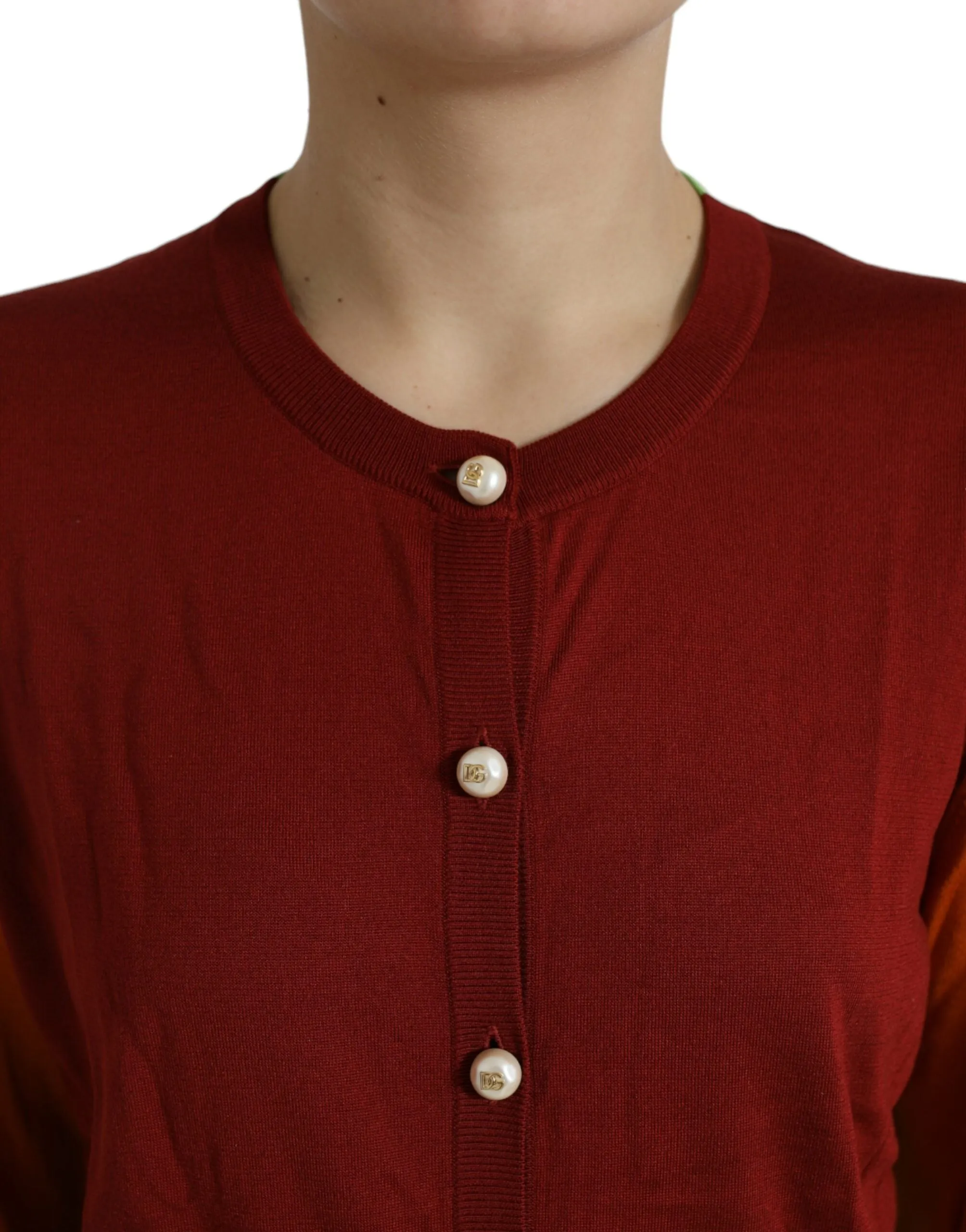 Silk Button Front Cardigan in Maroon Mix sold by Louxly product image thumbnail 4