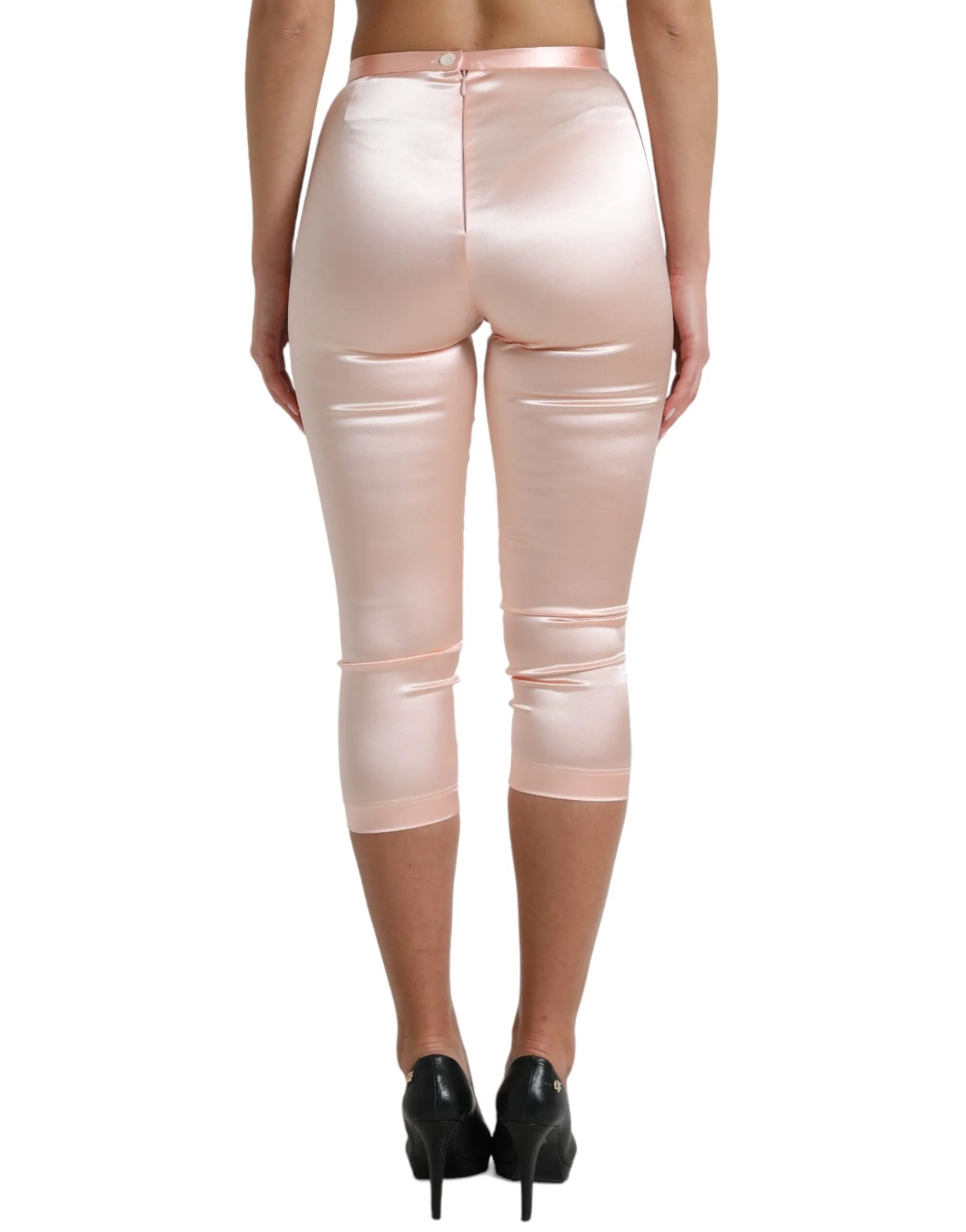 Chic Pink High Waist Cropped Silk Pants sold by Louxly product image thumbnail 3
