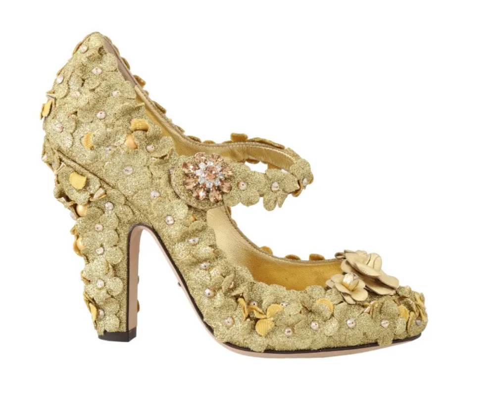 Gold Floral Crystal Embellished Pumps sold by Louxly
