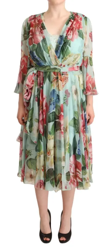 Floral Silk Midi Wrap Dress sold by Louxly