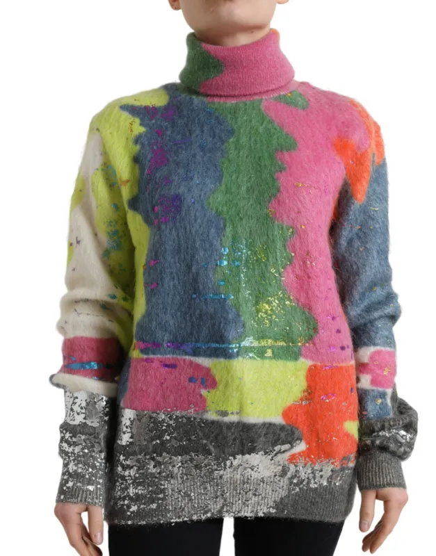 Multicolor Mohair Stripe Turtleneck Sweater sold by Louxly