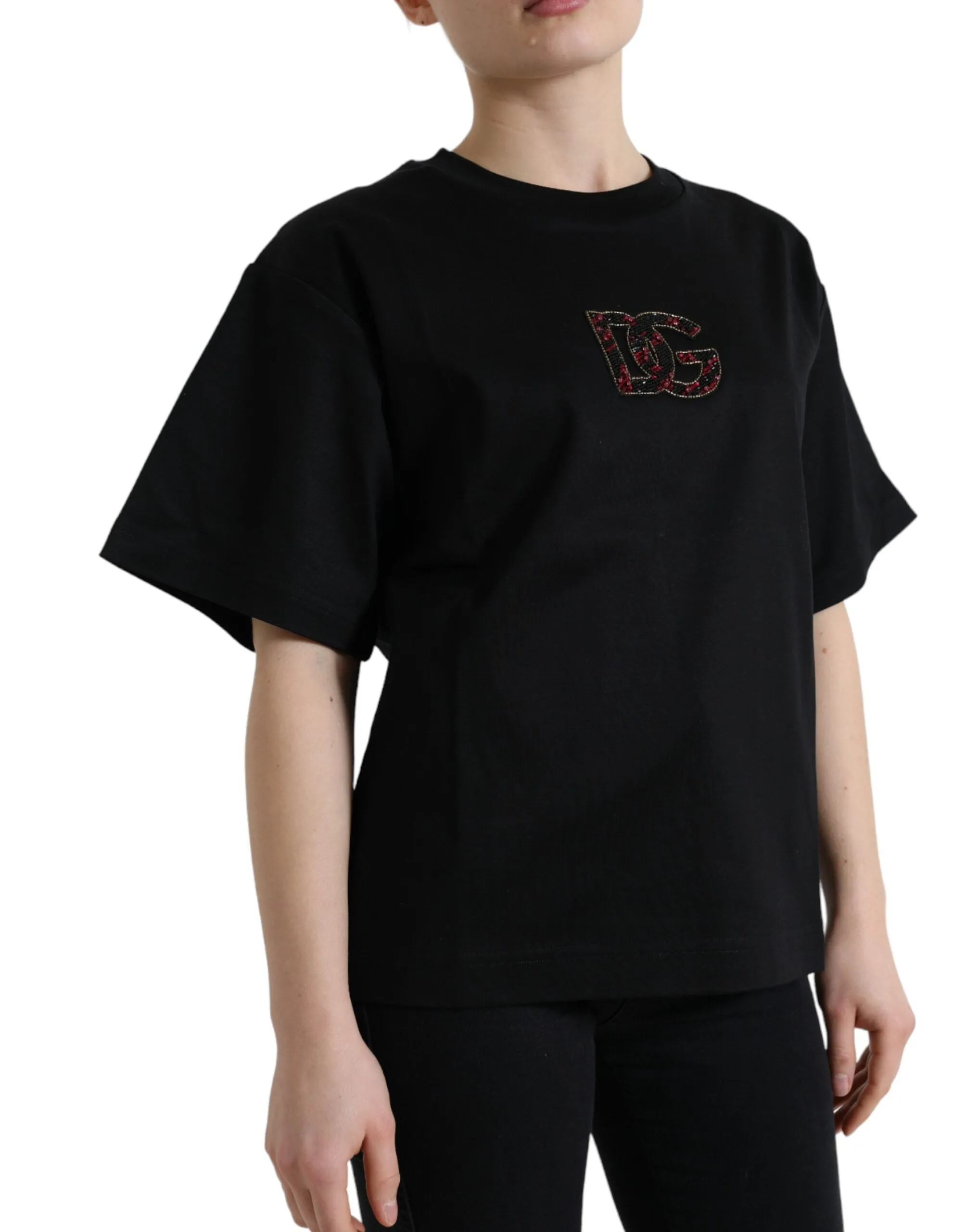 Elegant Black Crystal-Embellished T-Shirt sold by Louxly product image thumbnail 2