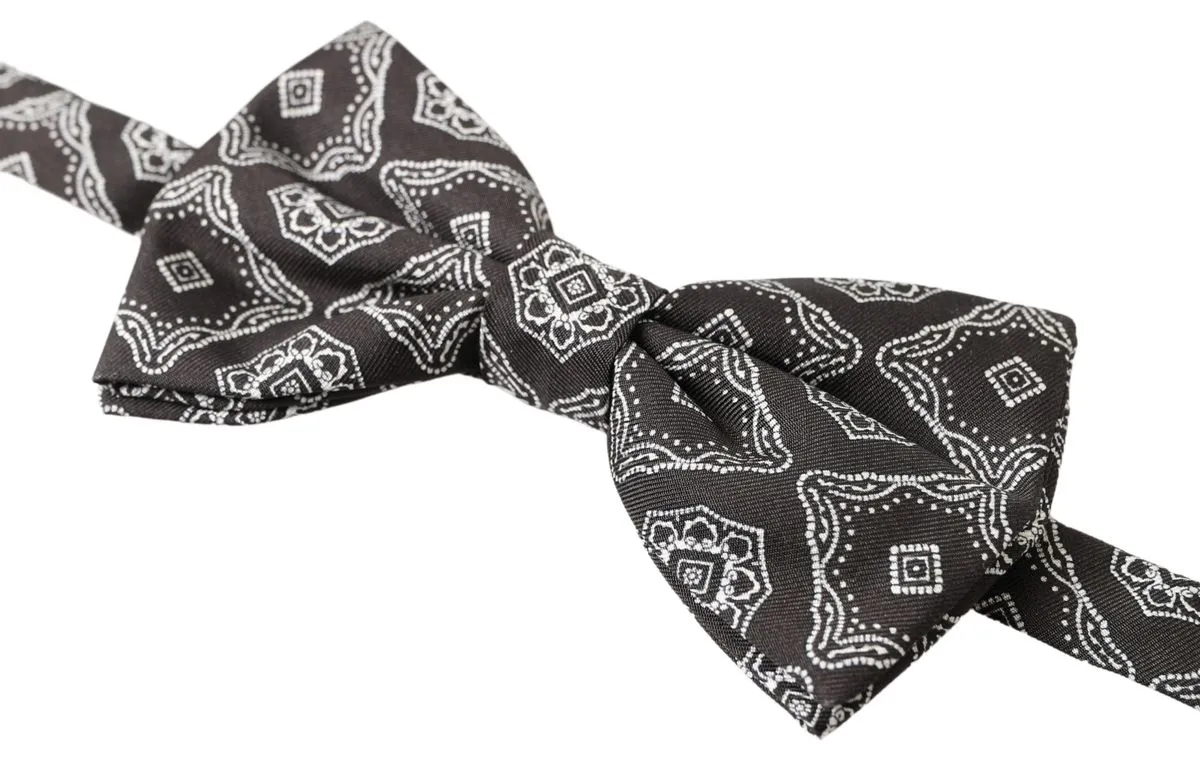 Elegant Silk Tied Bow Tie in Black & White sold by Louxly product image thumbnail 2