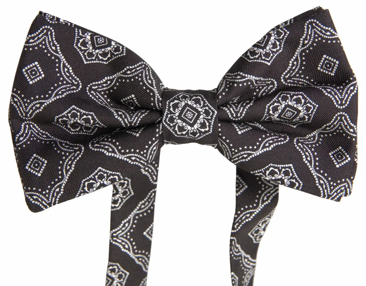 Elegant Silk Tied Bow Tie in Black & White sold by Louxly product image thumbnail 3