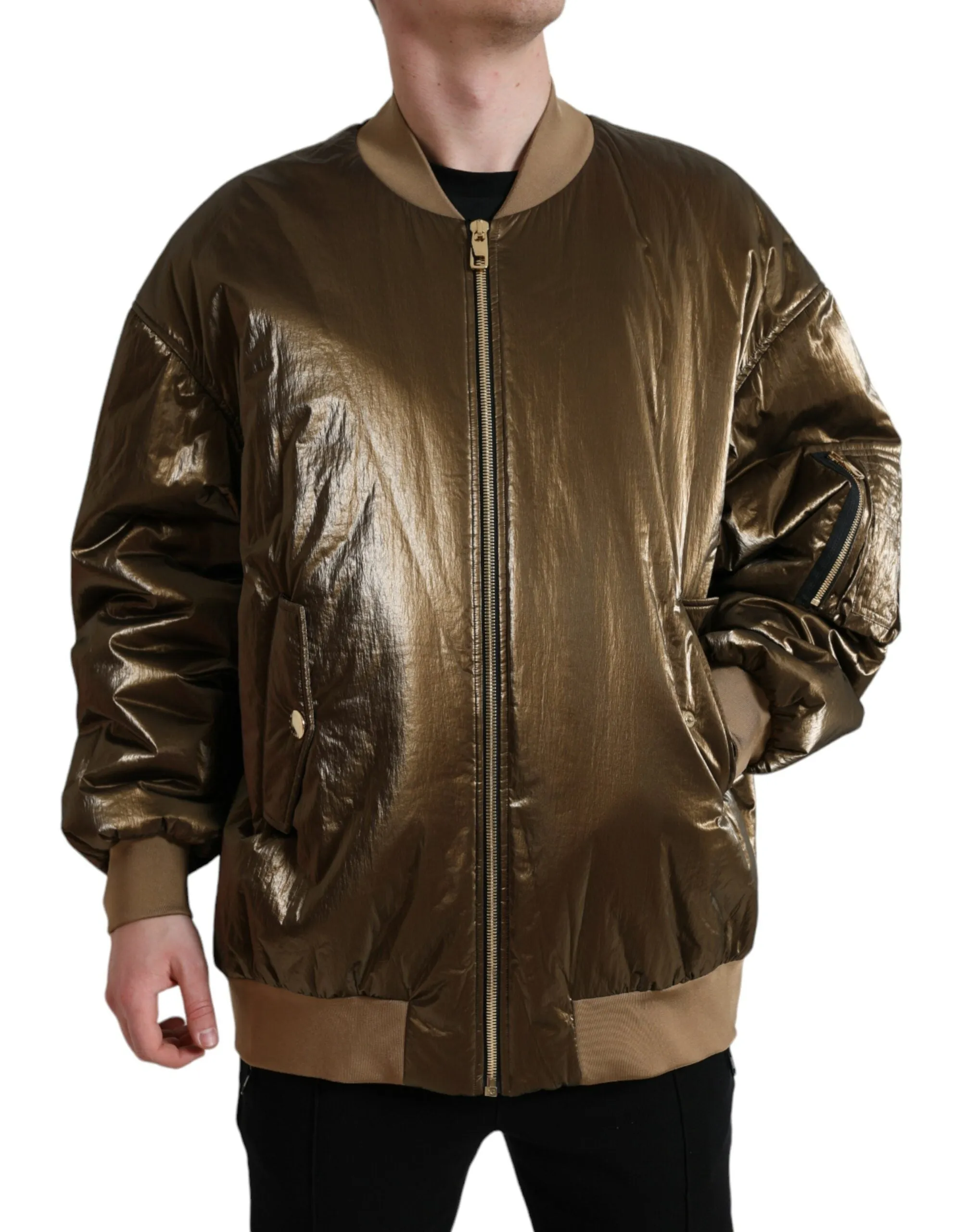 Elegant Bronze Bomber Jacket sold by Louxly
