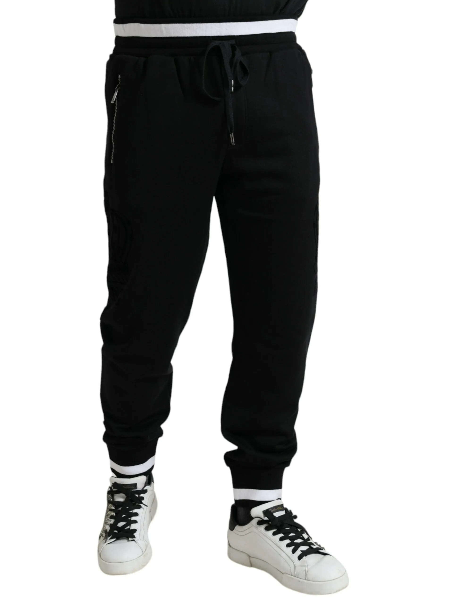 Elegant Black and White Cotton Joggers sold by Louxly product image thumbnail 2
