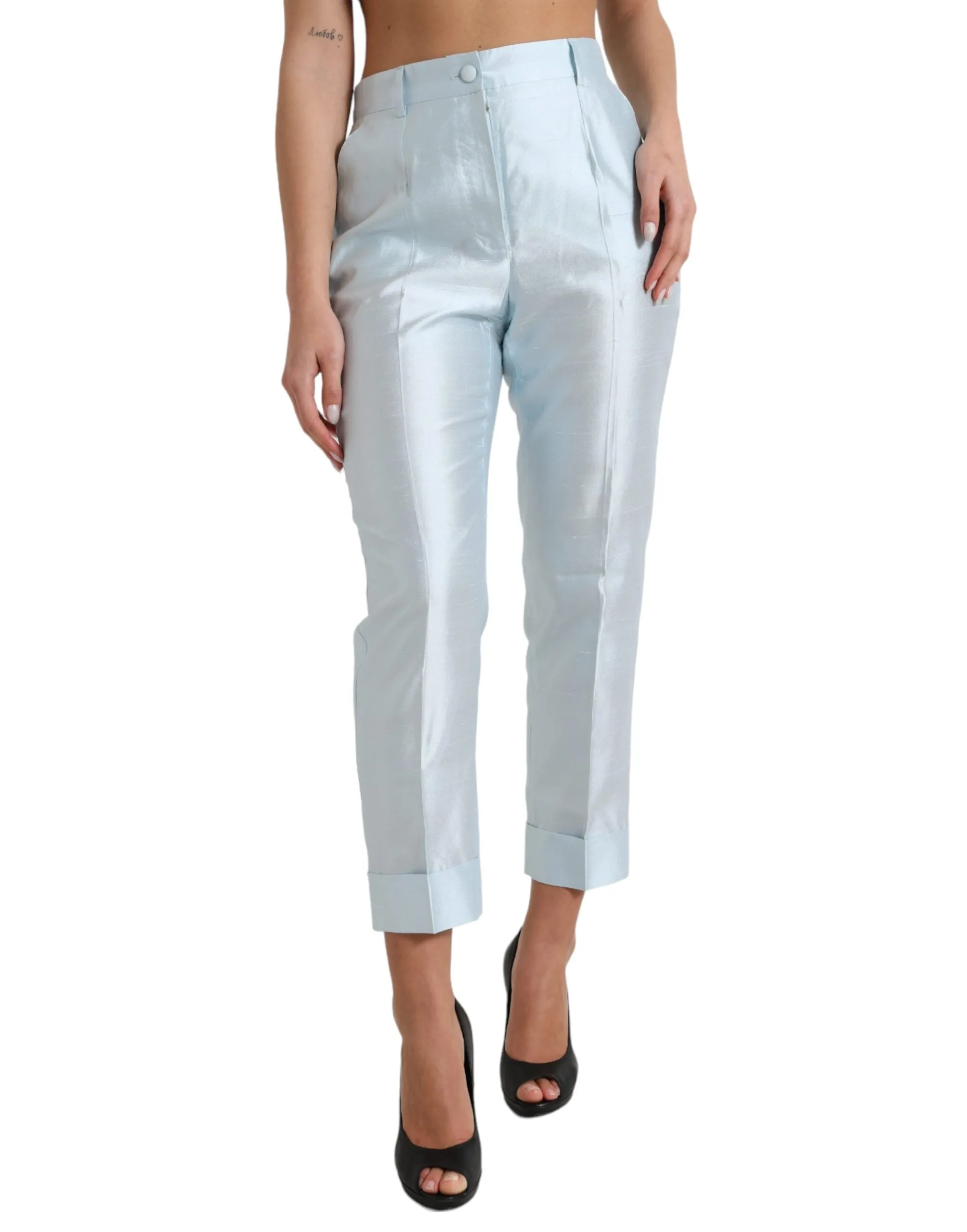 Chic Sky Blue High Waist Cropped Pants sold by Louxly