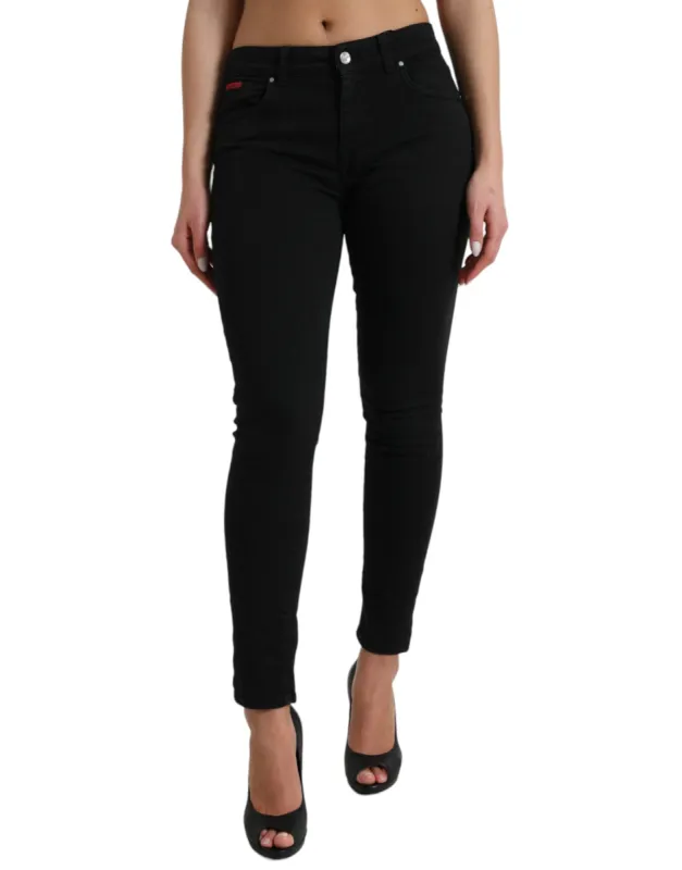 Elegant Mid Waist Black Skinny Jeans sold by Louxly