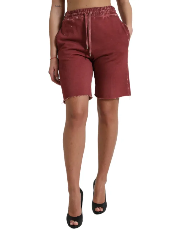 Chic Maroon High-Waist Designer Sweatshorts sold by Louxly