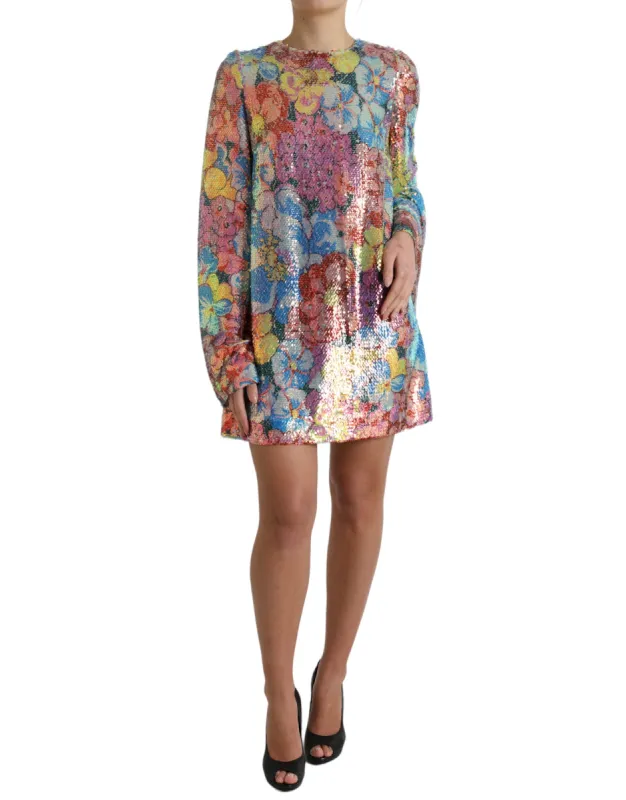Elegant Floral Sequined Mini Dress sold by Louxly
