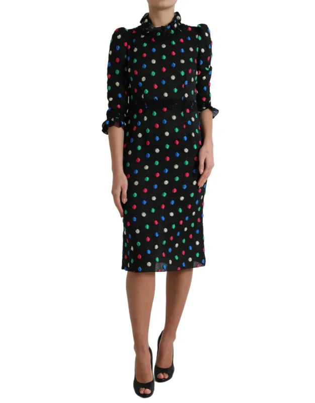 Elegant High Neck Polka Dot Midi Dress sold by Louxly