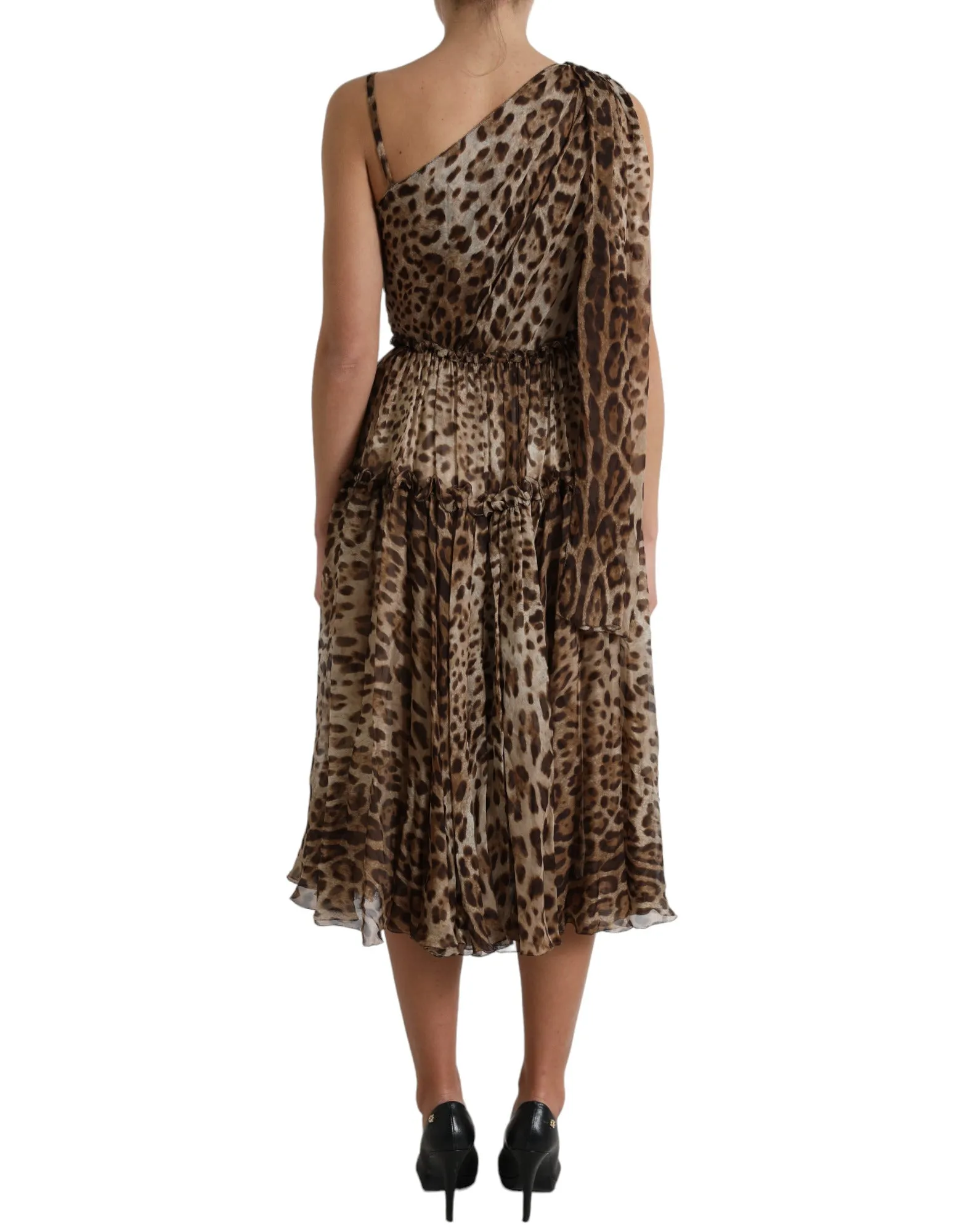 Elegant One-Shoulder Leopard Midi Dress sold by Louxly product image thumbnail 3