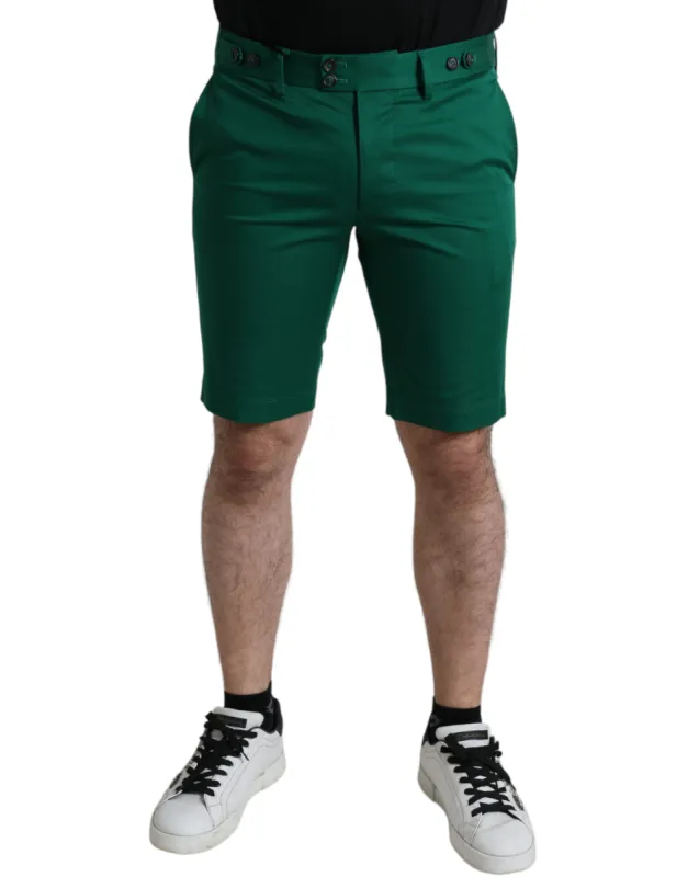 Elegant Deep Green Cotton Bermuda Shorts sold by Louxly