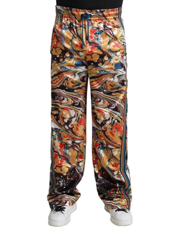 Elegant Satin Track Pants in Multicolor Marble sold by Louxly